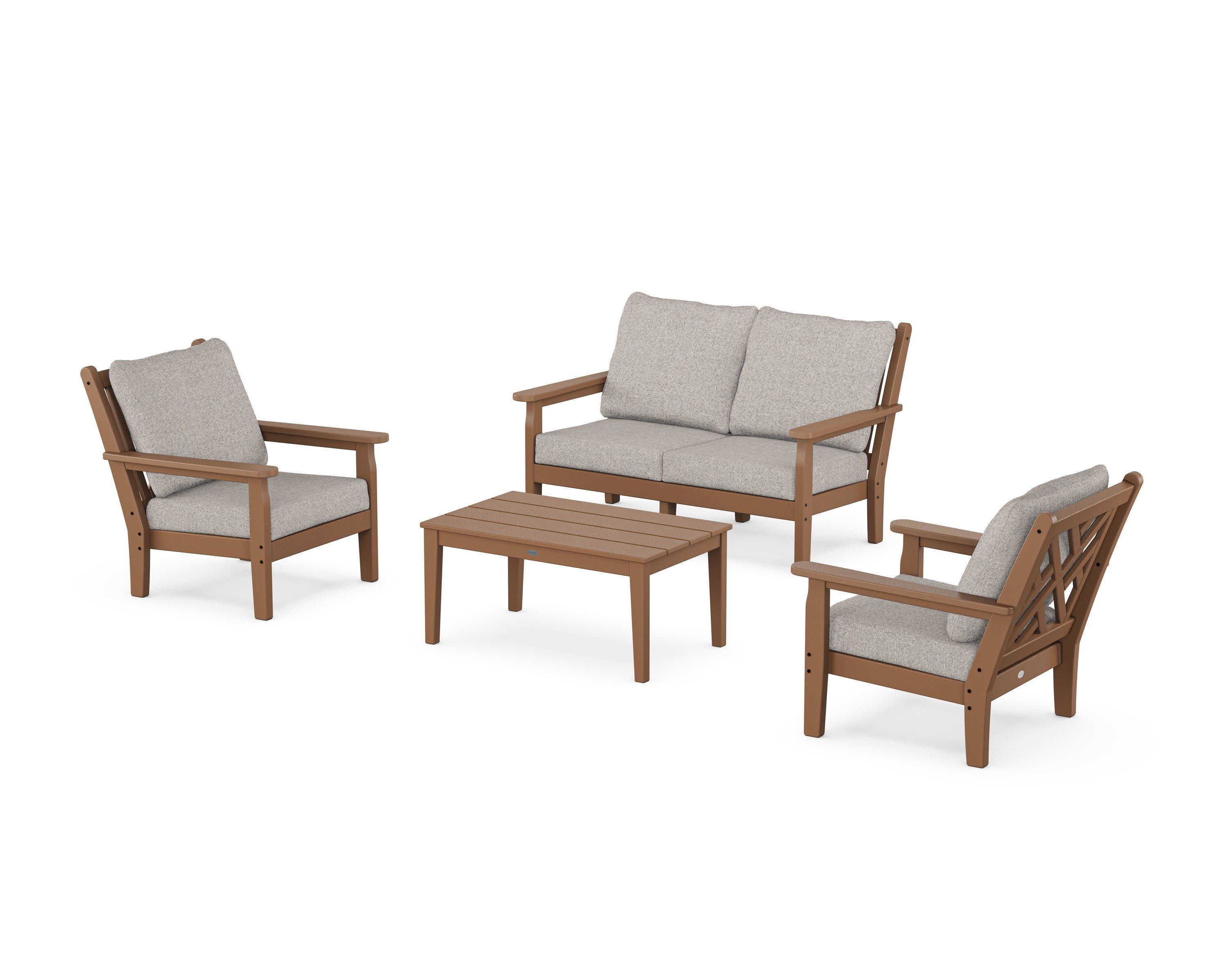 Chippendale 4-Piece Deep Seating Set with Loveseat in Teak / Weathered Tweed