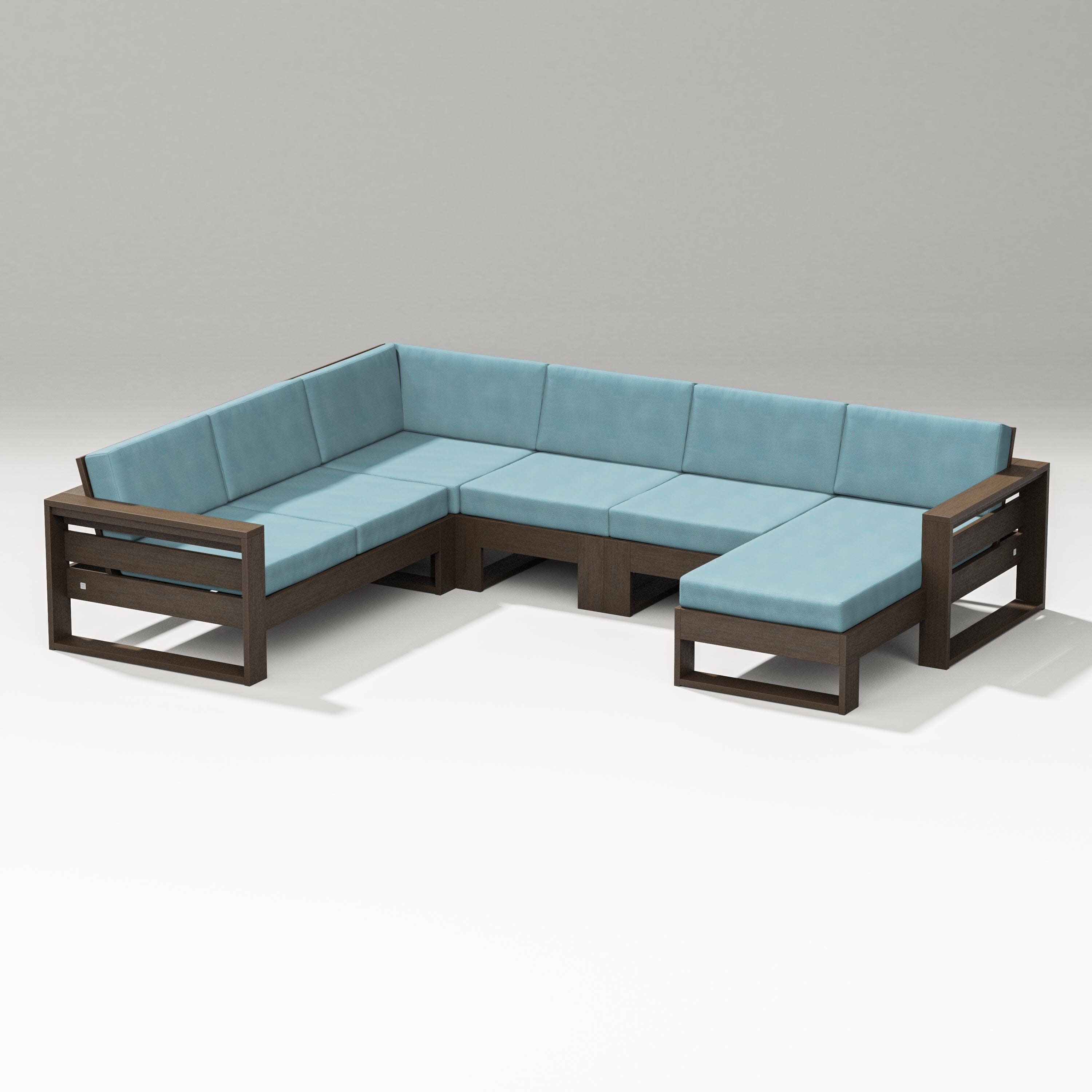 Latitude Corner Sectional with Right Chaise in Kona / Lattice Sky Blue