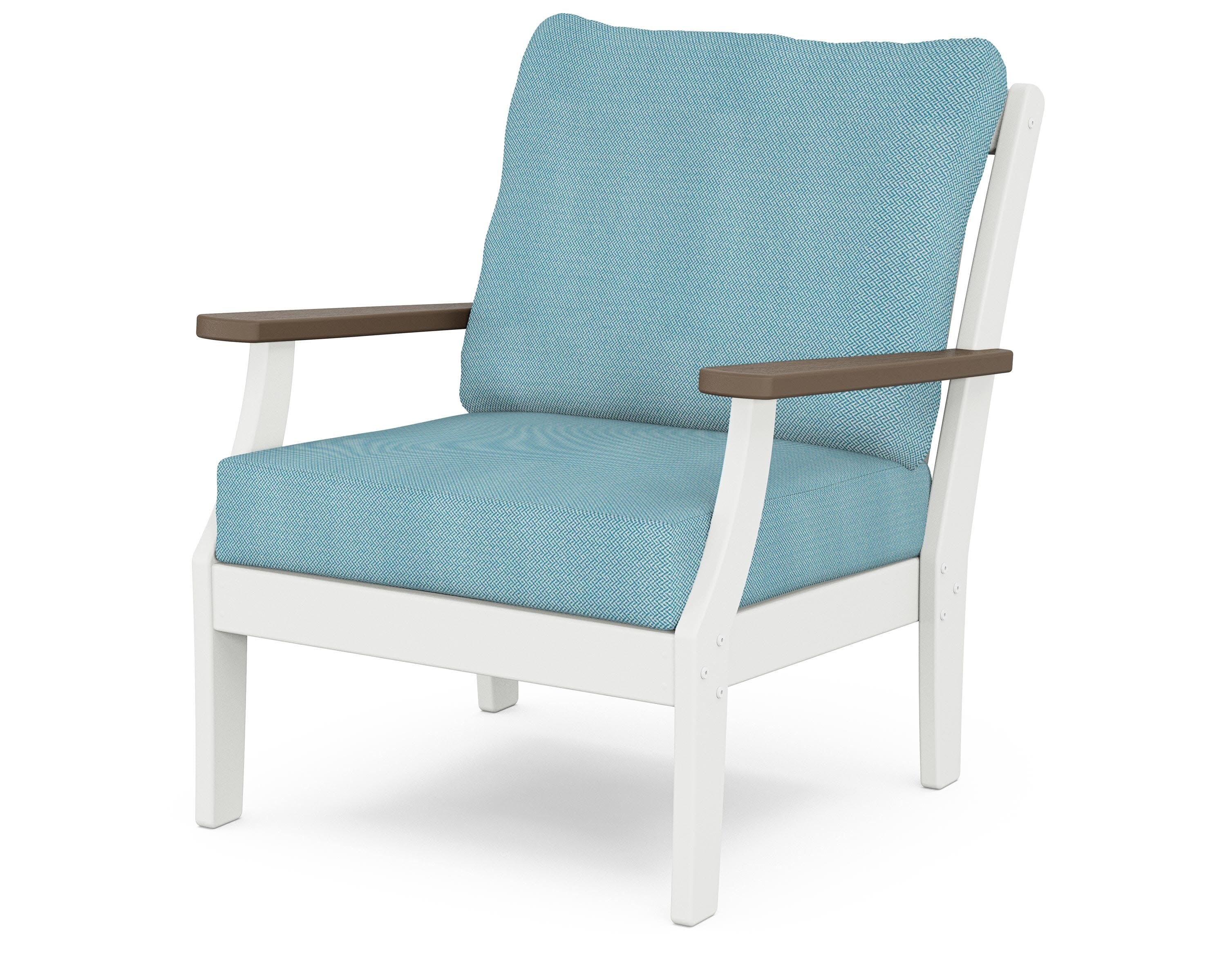 Braxton Deep Seating Chair in White / Kona / Lattice Sky Blue