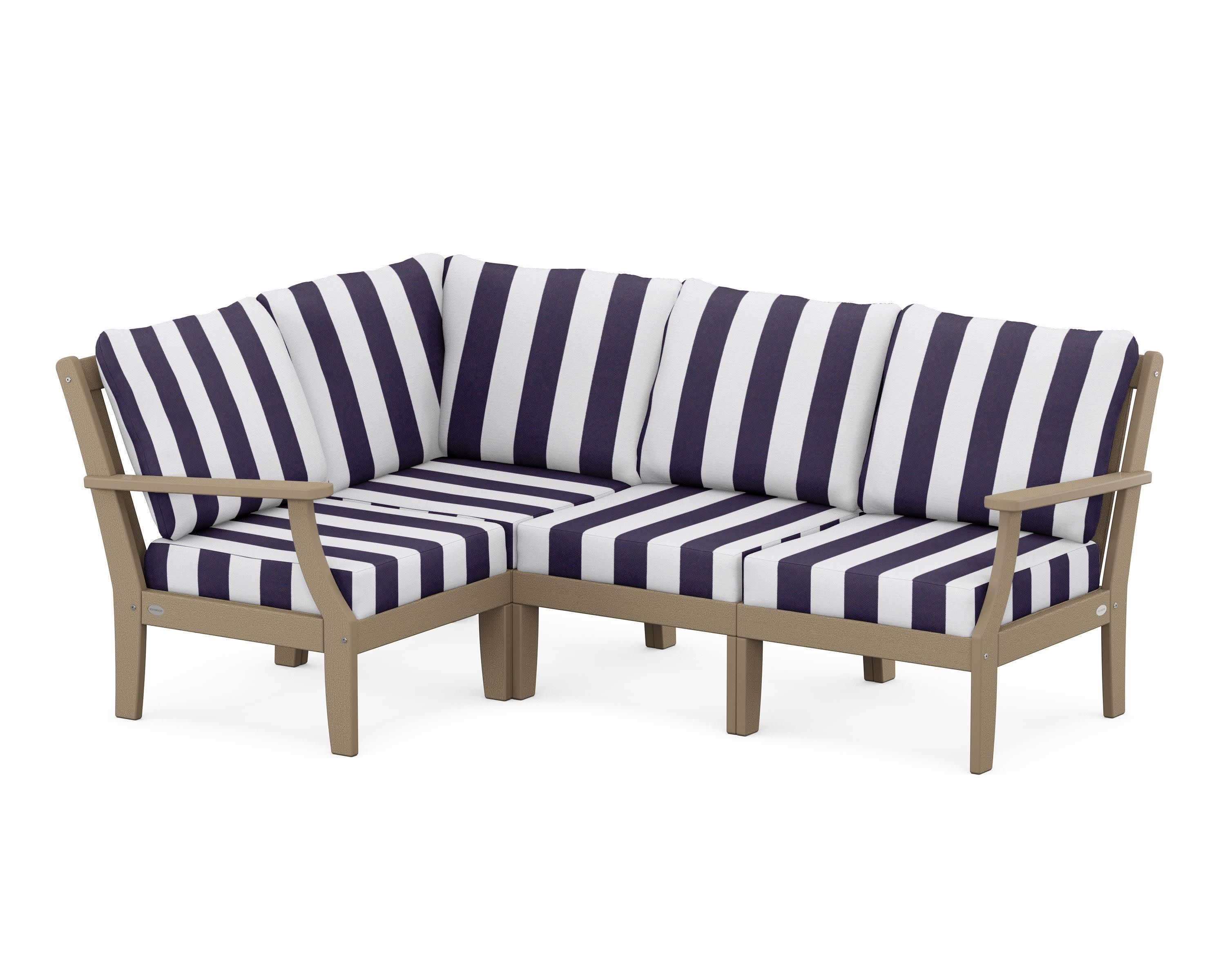 Braxton Modular 4-Piece Deep Seating Set in Vintage Sahara / Cabana Stripe Navy