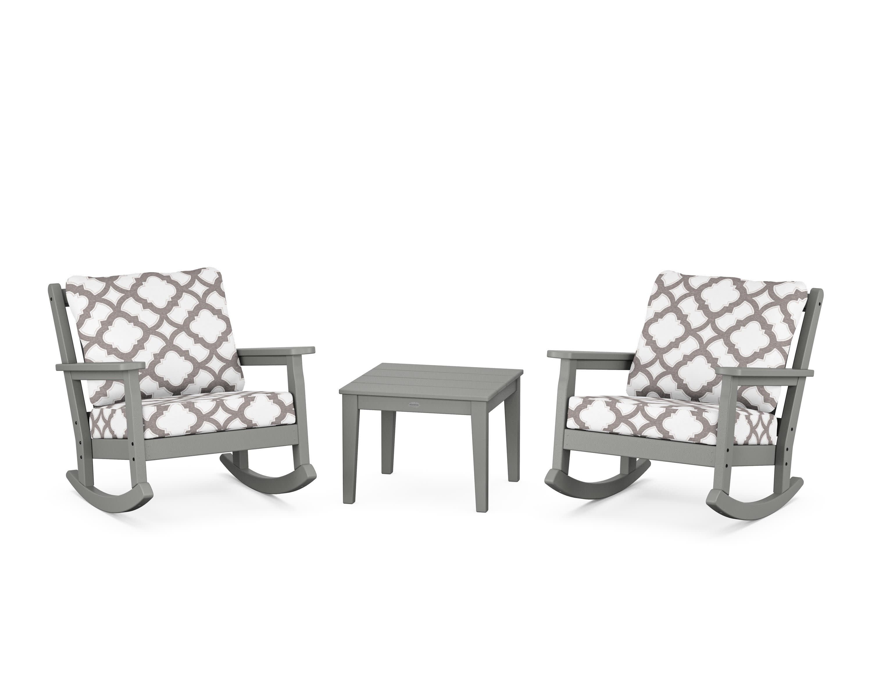 Chippendale 3-Piece Deep Seating Rocker Set in Slate Grey / Trellis Grey Mist