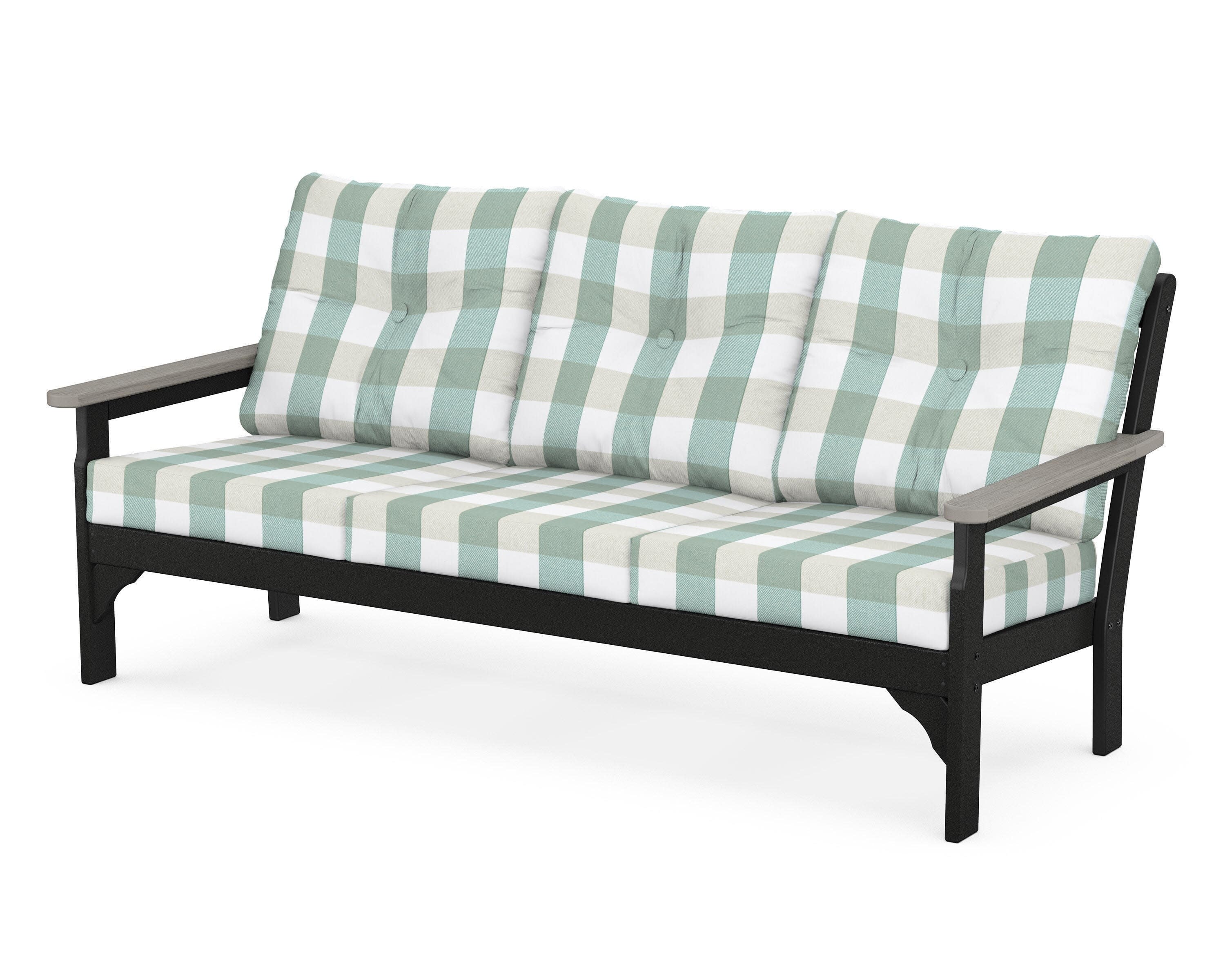 Vineyard Deep Seating Sofa in Black / Driftwood / Buffalo Plaid Glacier Spa