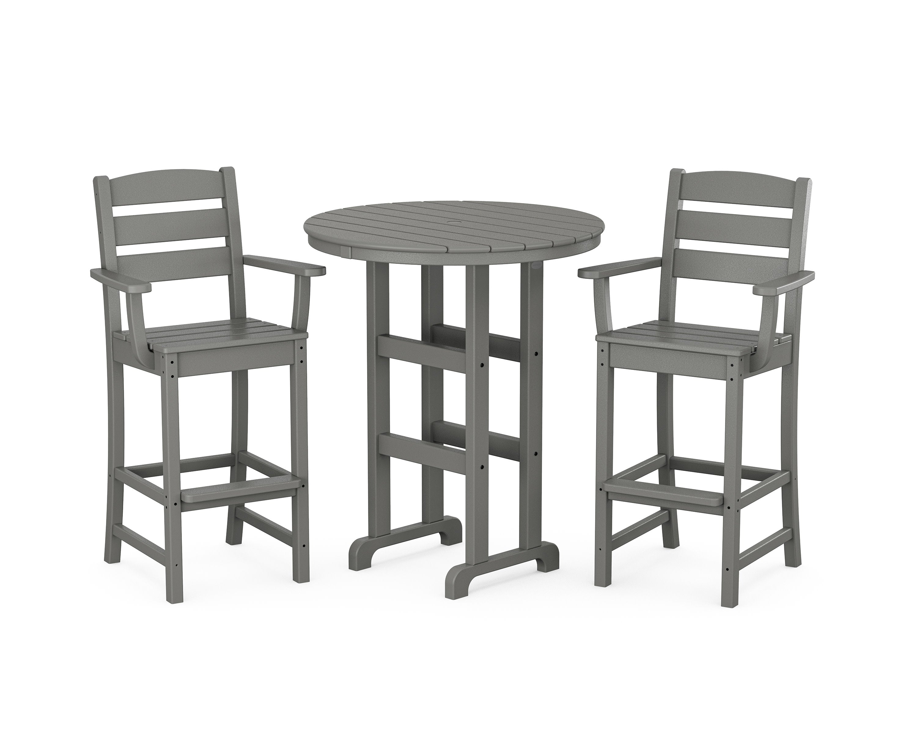 Lakeside 3-Piece Round Bar Arm Chair Set in Slate Grey