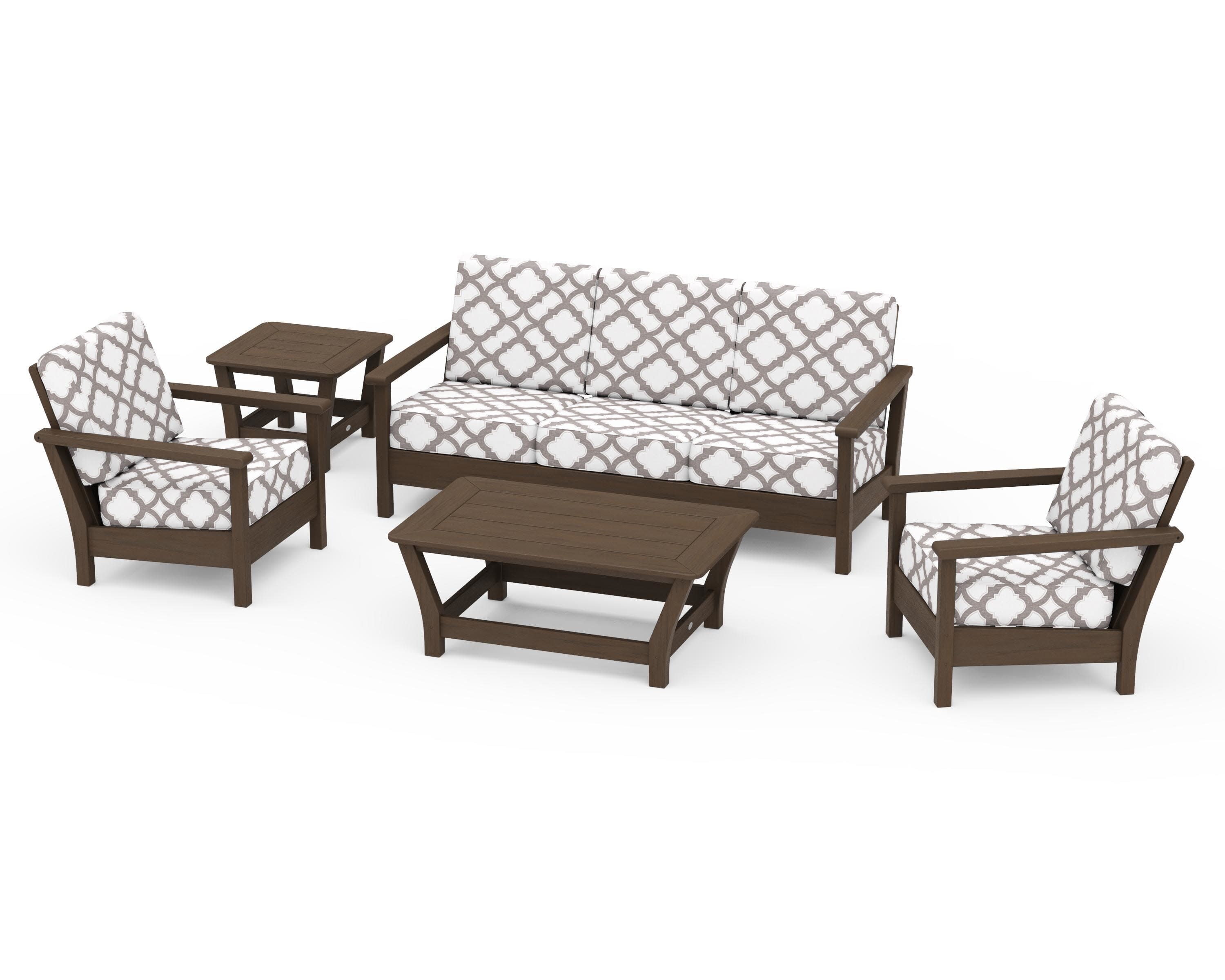 Harbour 5-Piece Deep Seating Set in Kona / Trellis Grey Mist