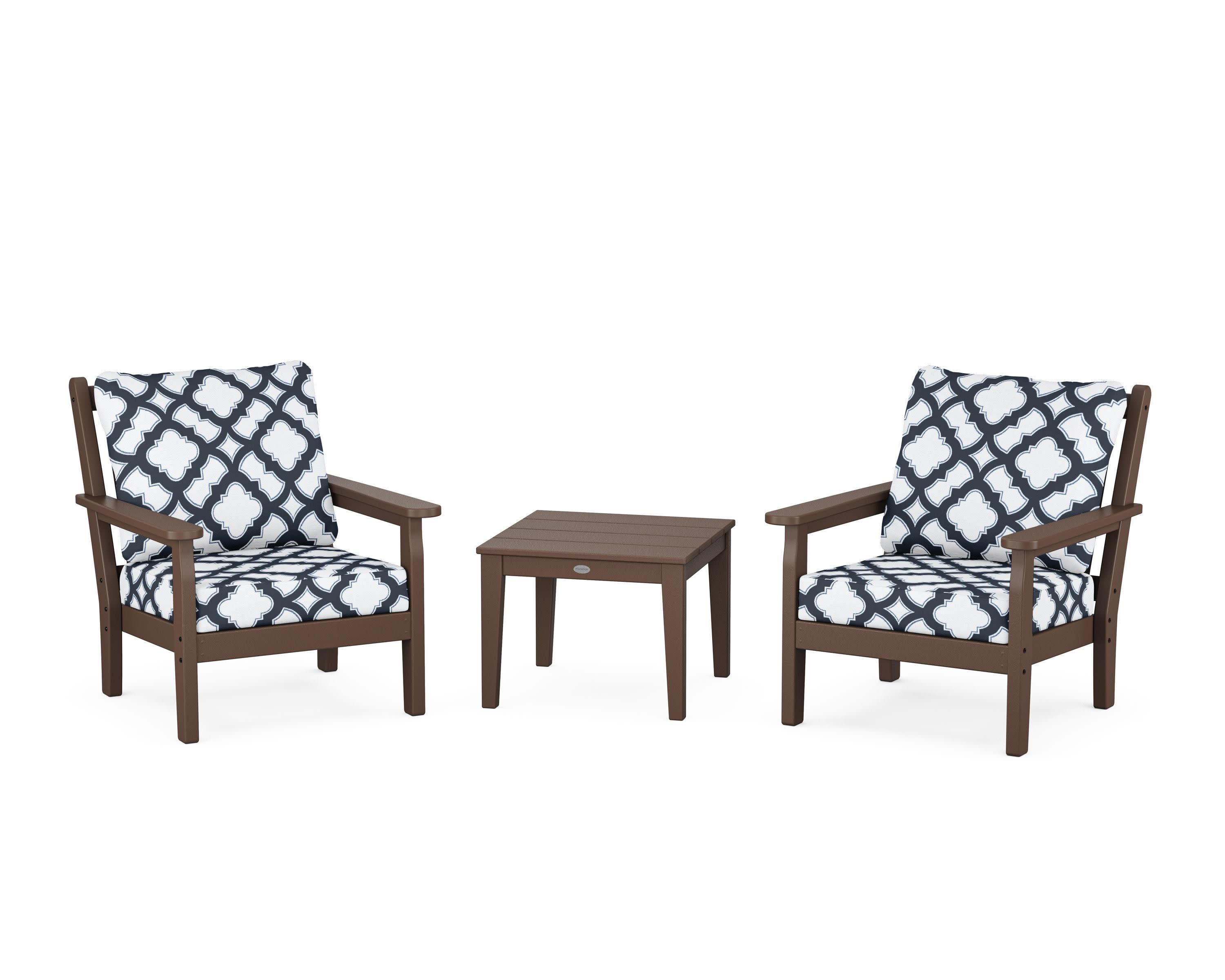 Chippendale 3-Piece Deep Seating Set in Mahogany / Trellis Marine Indigo