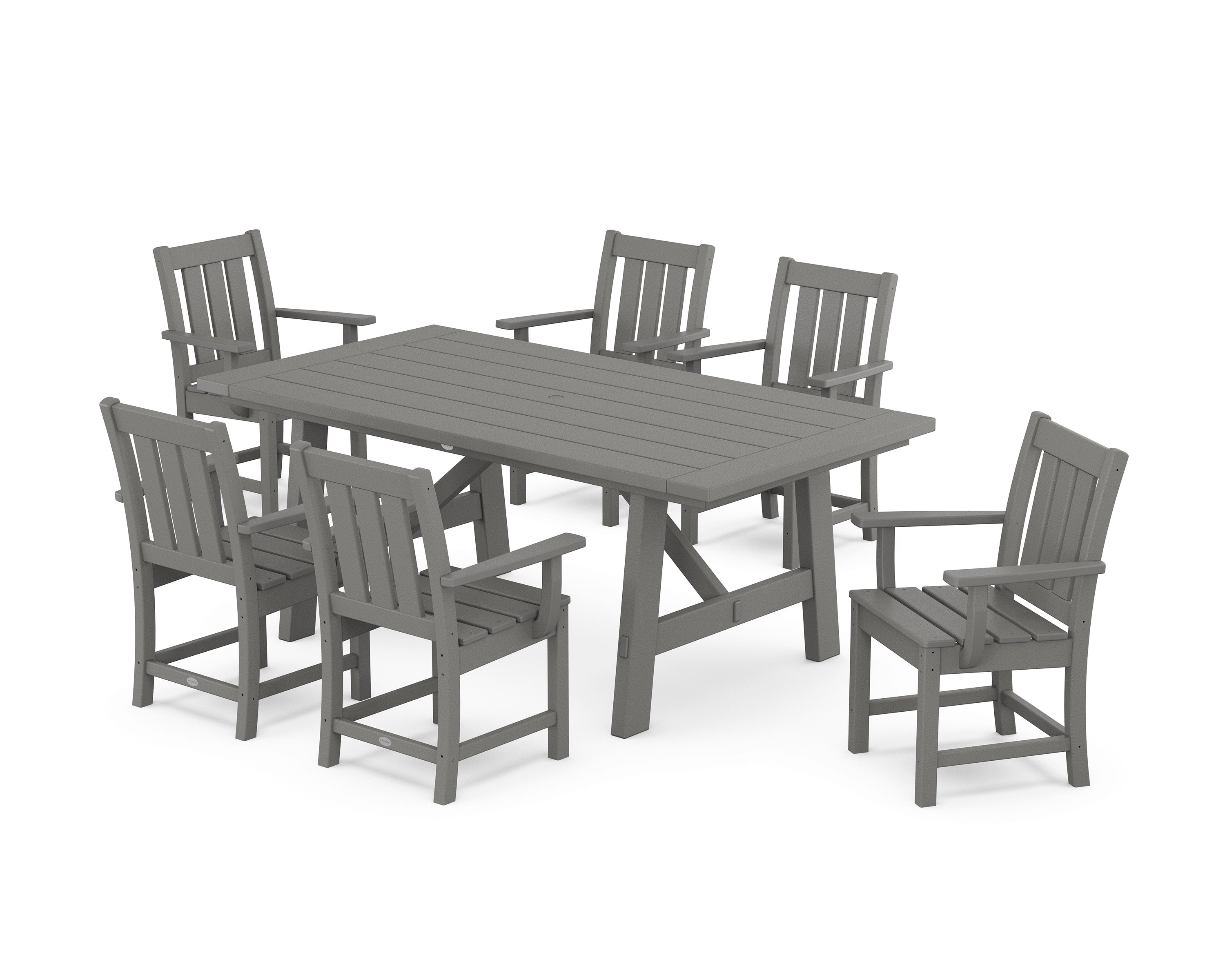 Oxford Arm Chair 7-Piece Rustic Farmhouse Dining Set in Slate Grey