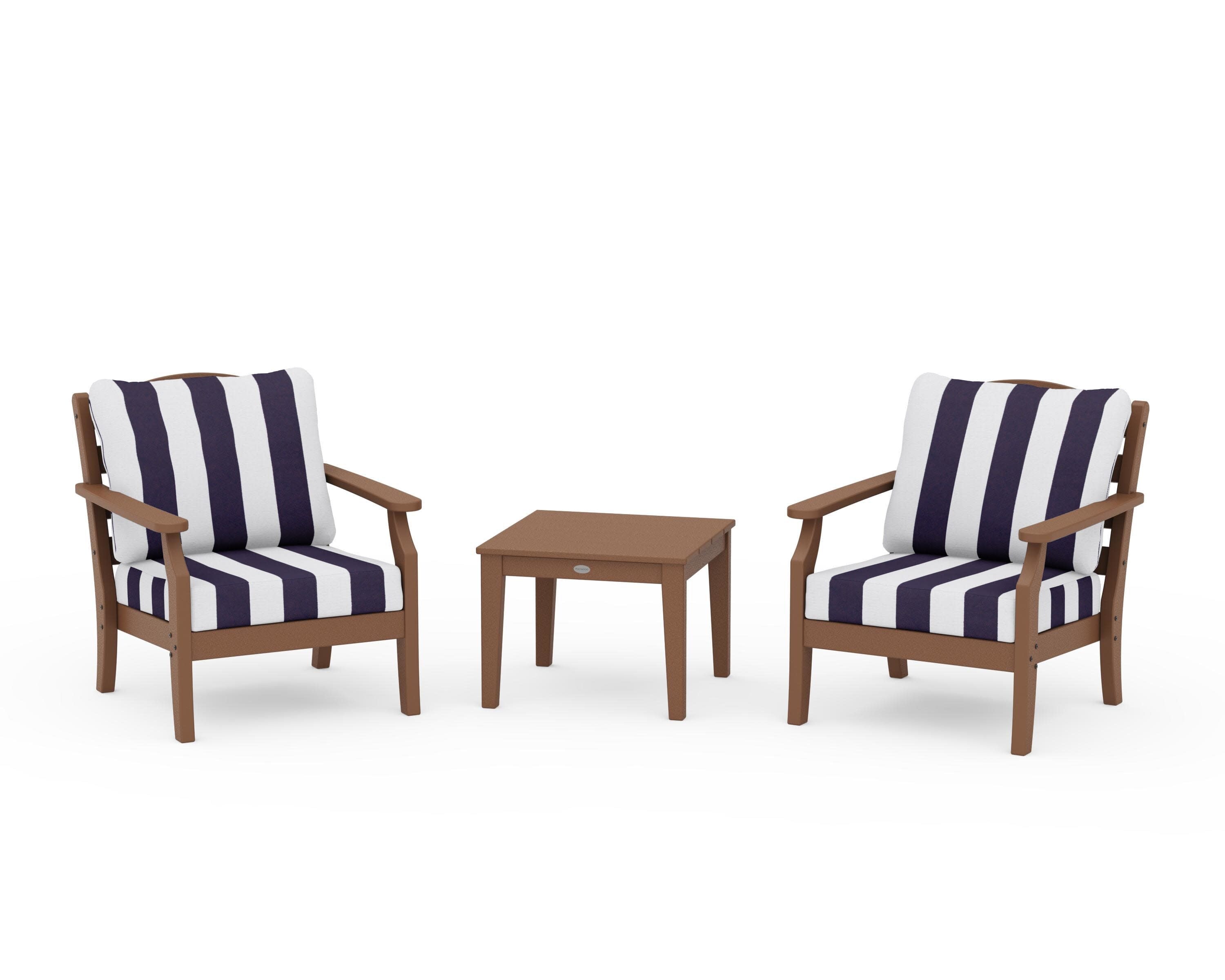 Savannah 3-Piece Deep Seating Set in Teak / Cabana Stripe Navy