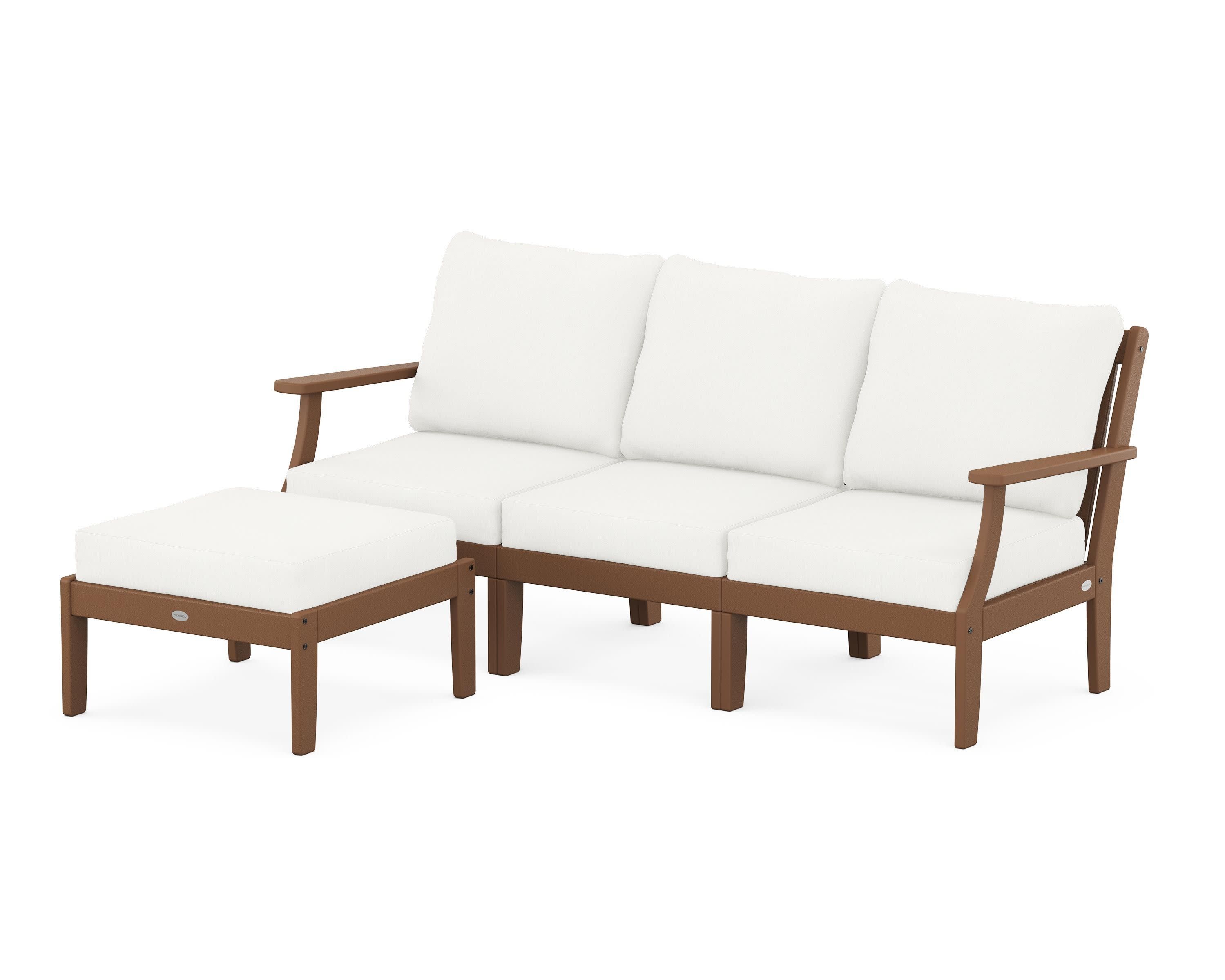 Braxton Modular 4-Piece Deep Seating Set with Ottoman in Teak / Natural Linen