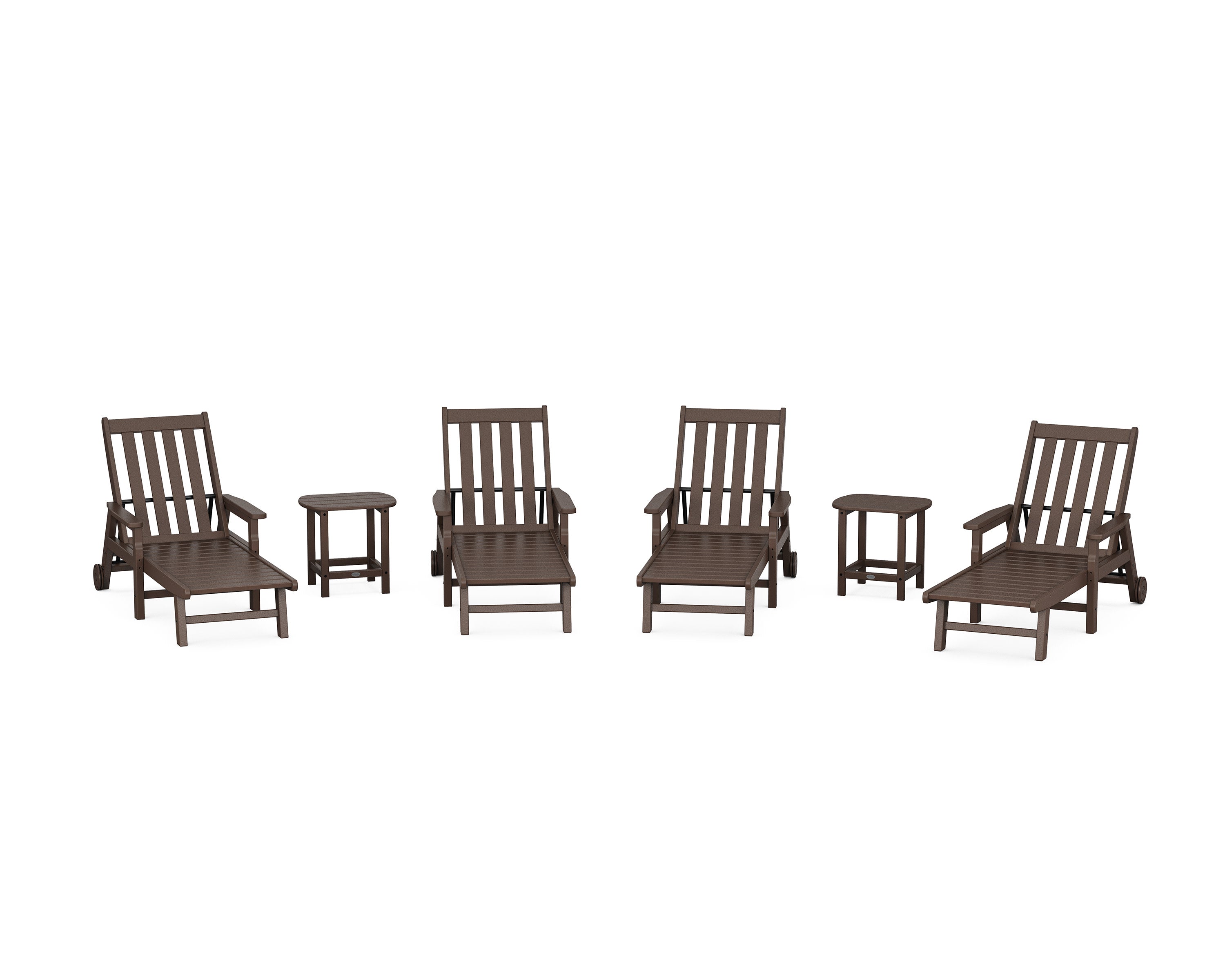 Vineyard 6-Piece Chaise with Arms and Wheels Set in Mahogany
