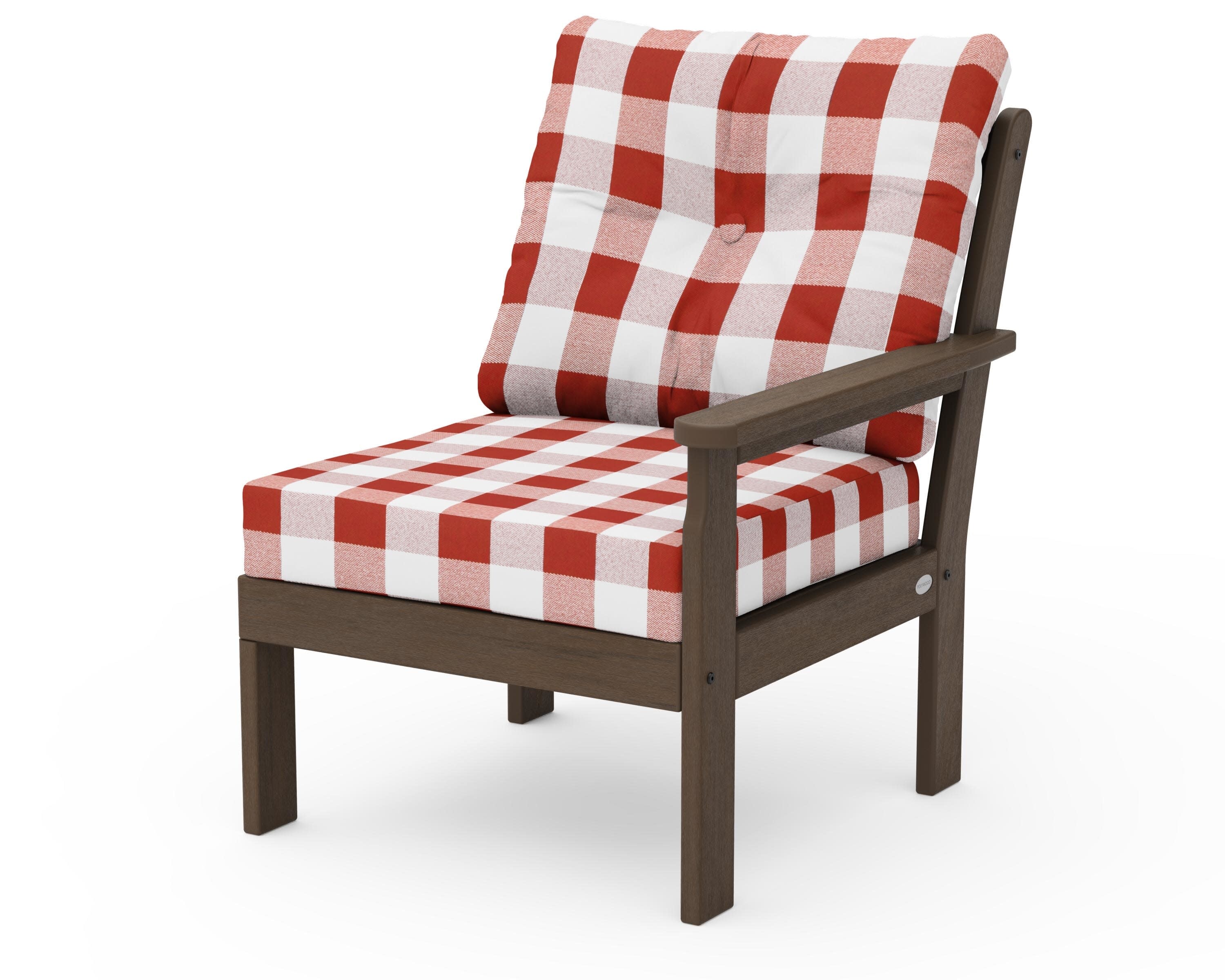 Vineyard Modular Right Arm Chair in Kona / Buffalo Plaid Crimson