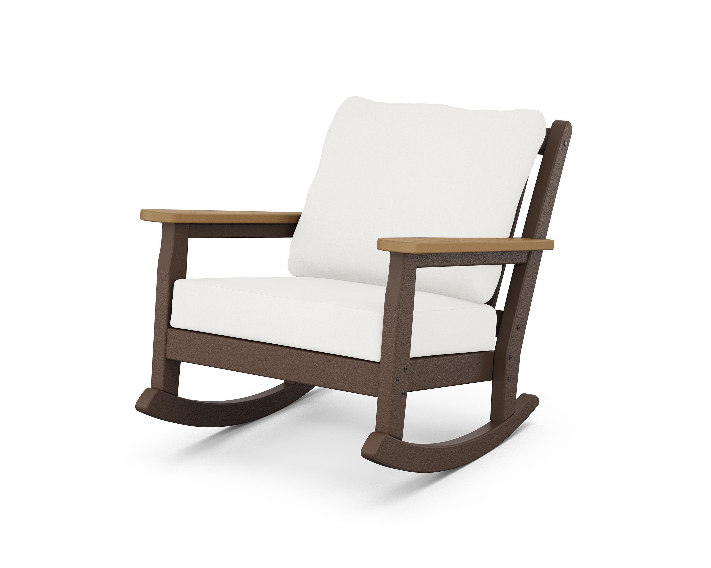 Chippendale Deep Seating Rocking Chair in Mahogany / Natural / Natural Linen