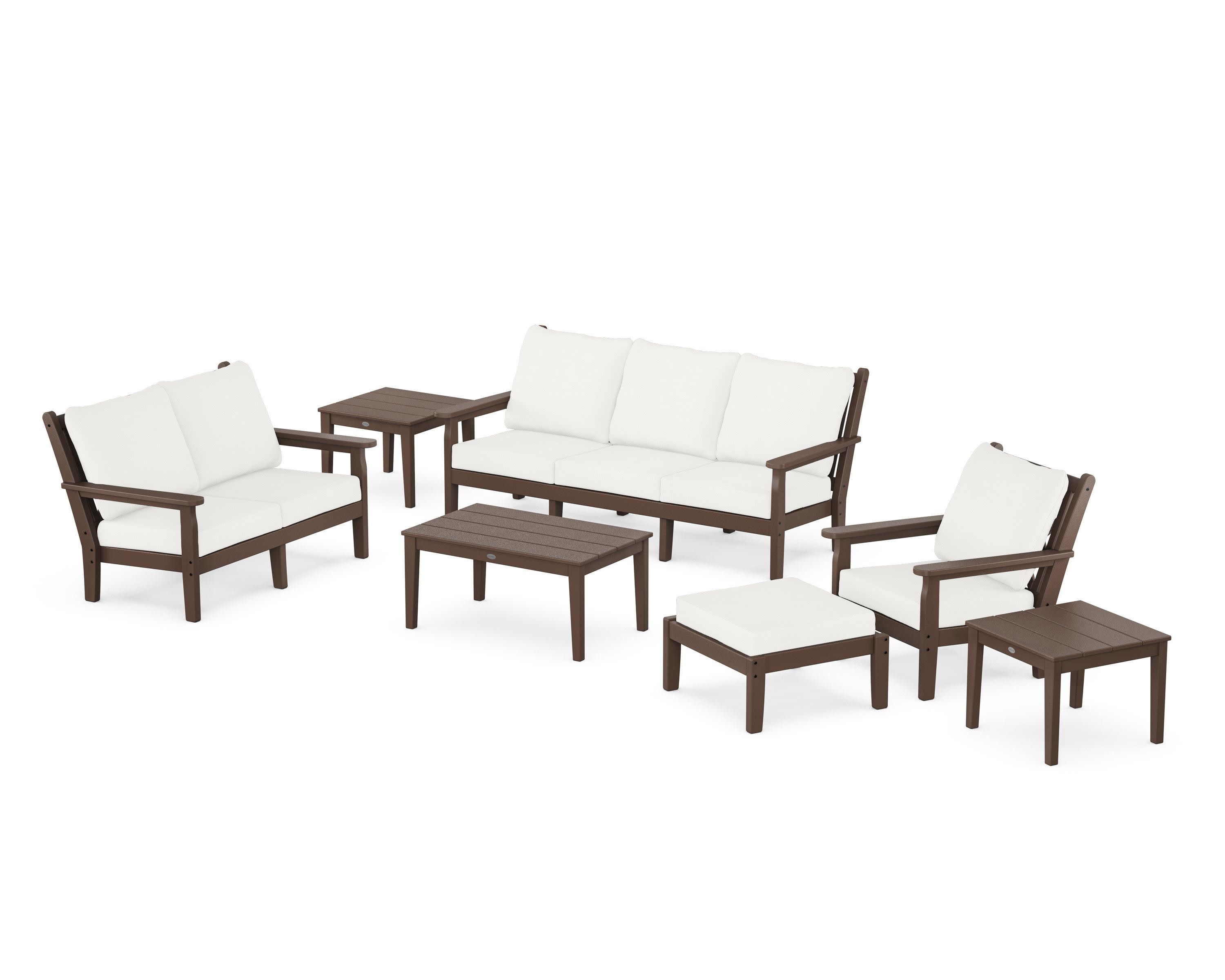 Chippendale 7-Piece Deep Seating Set in Mahogany / Natural Linen