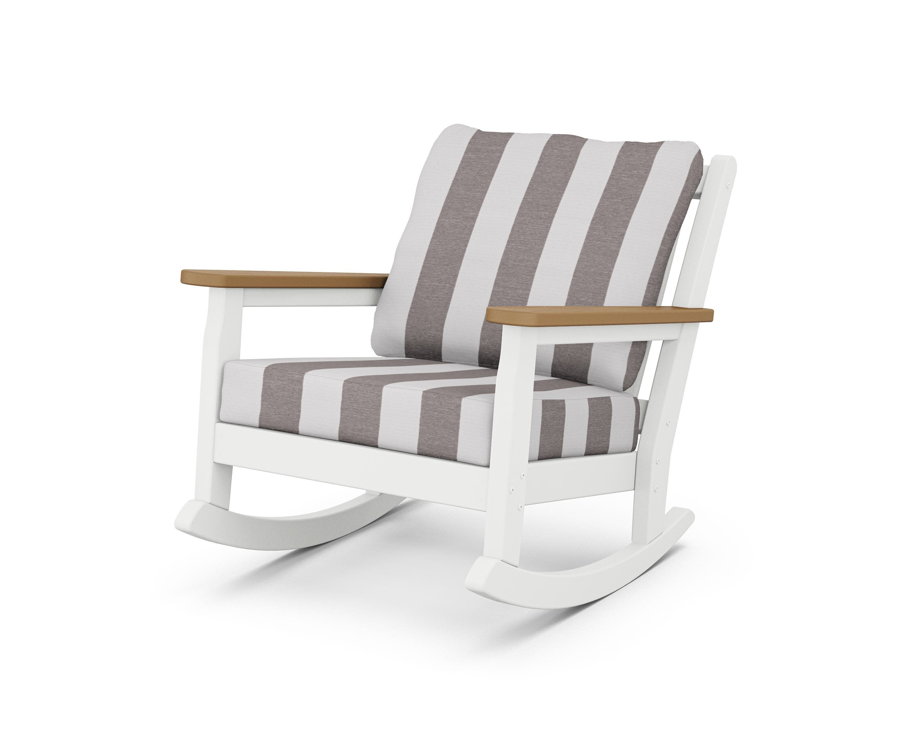 Chippendale Deep Seating Rocking Chair in White / Natural / Cabana Stripe Grey Mist