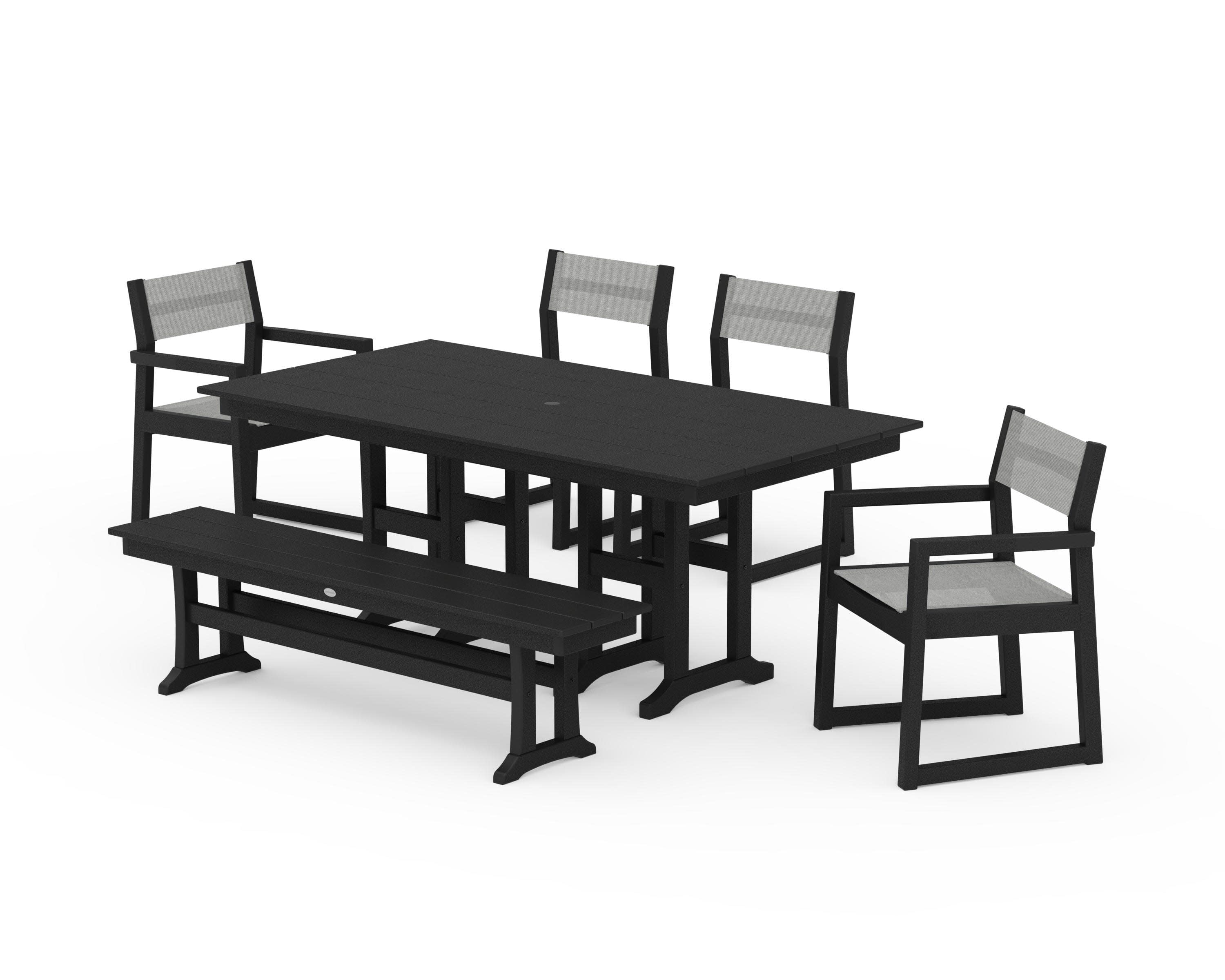 EDGE Sling 6-Piece Farmhouse Dining Set in Black / Metallic Sling