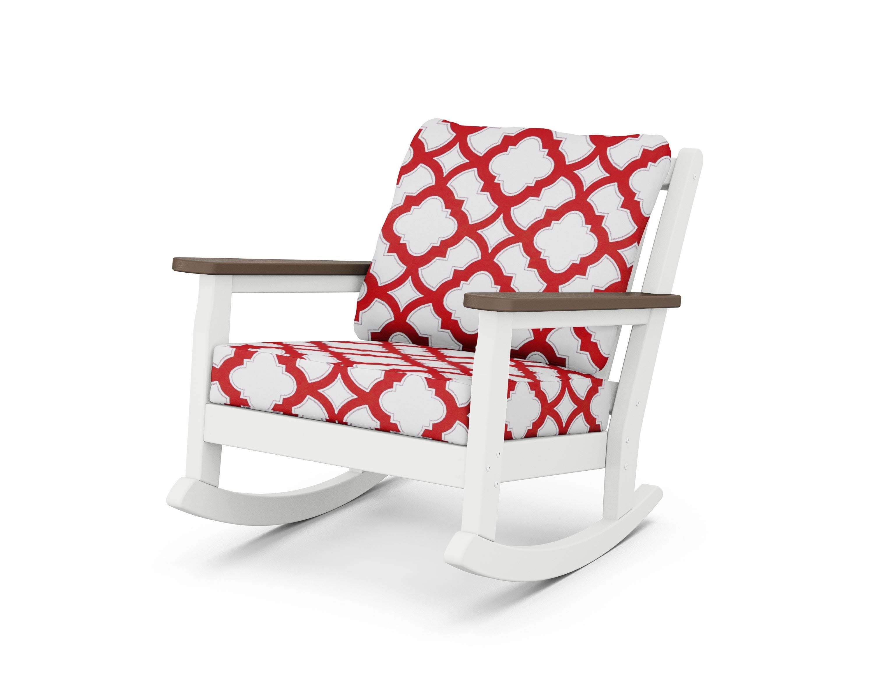 Chippendale Deep Seating Rocking Chair in White / Kona / Trellis Crimson