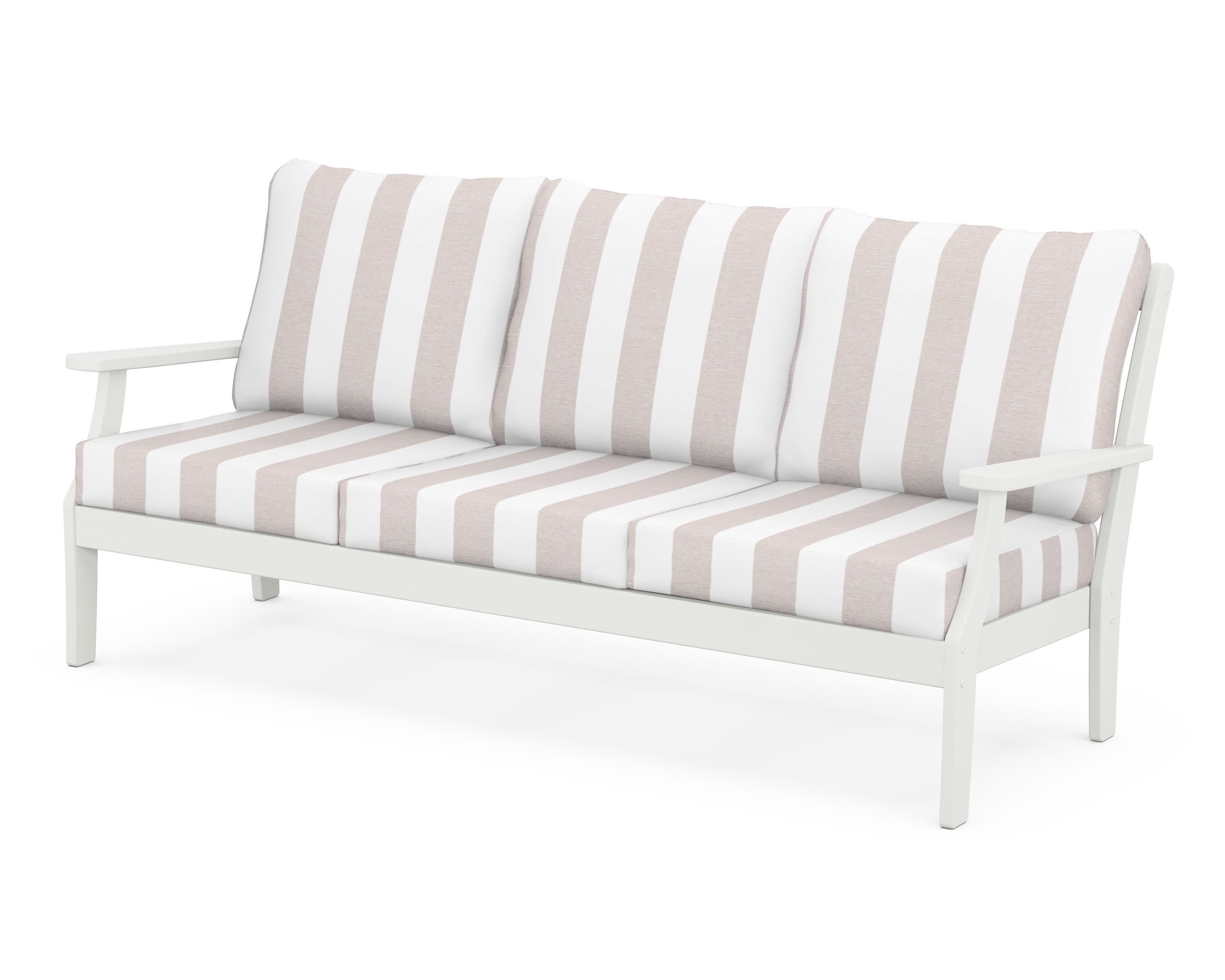 Braxton Deep Seating Sofa in Vintage White / Cabana Stripe Dune Burlap