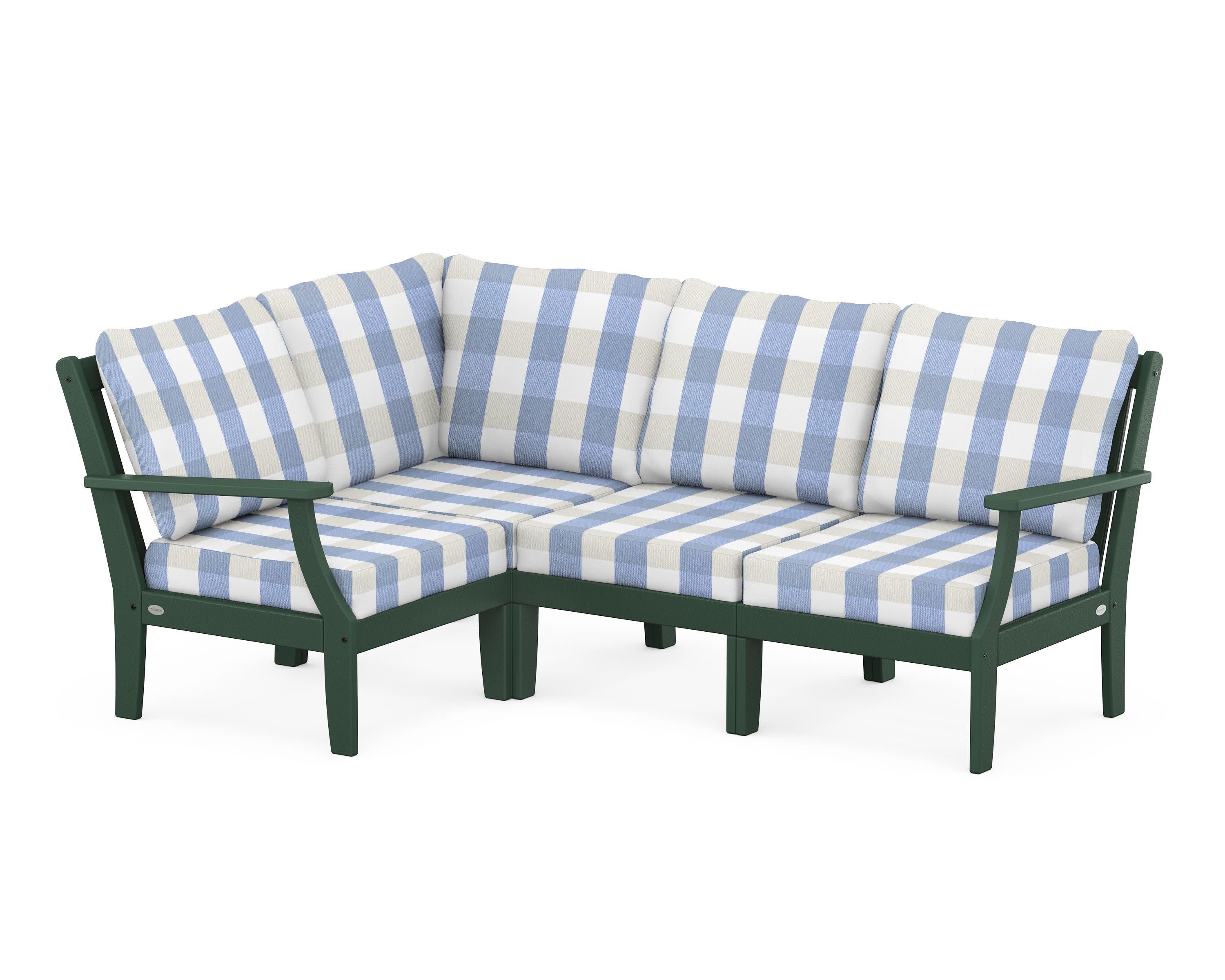 Braxton Modular 4-Piece Deep Seating Set in Green / Buffalo Plaid Sky Blue