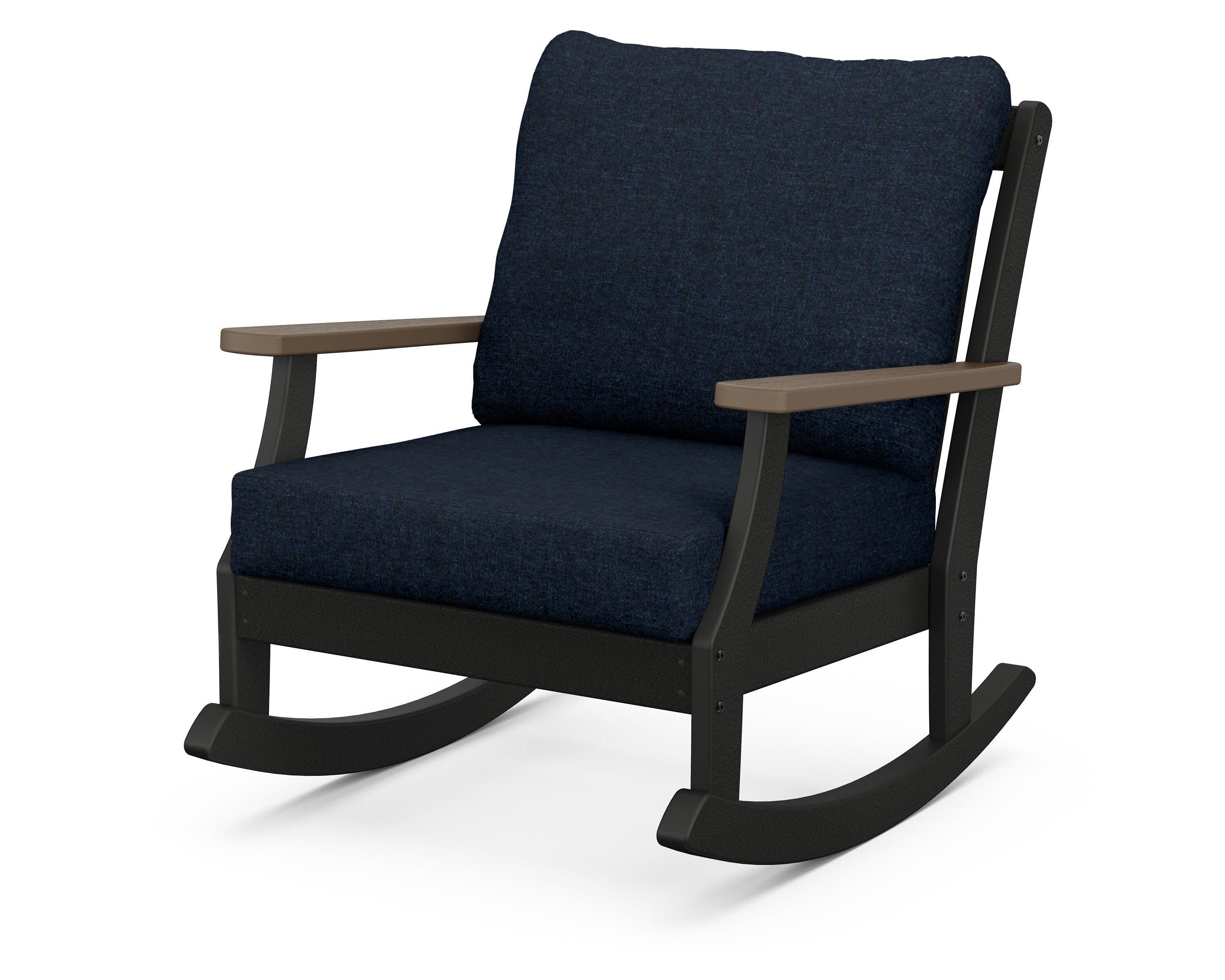 Braxton Deep Seating Rocking Chair in Black / Kona / Marine Indigo