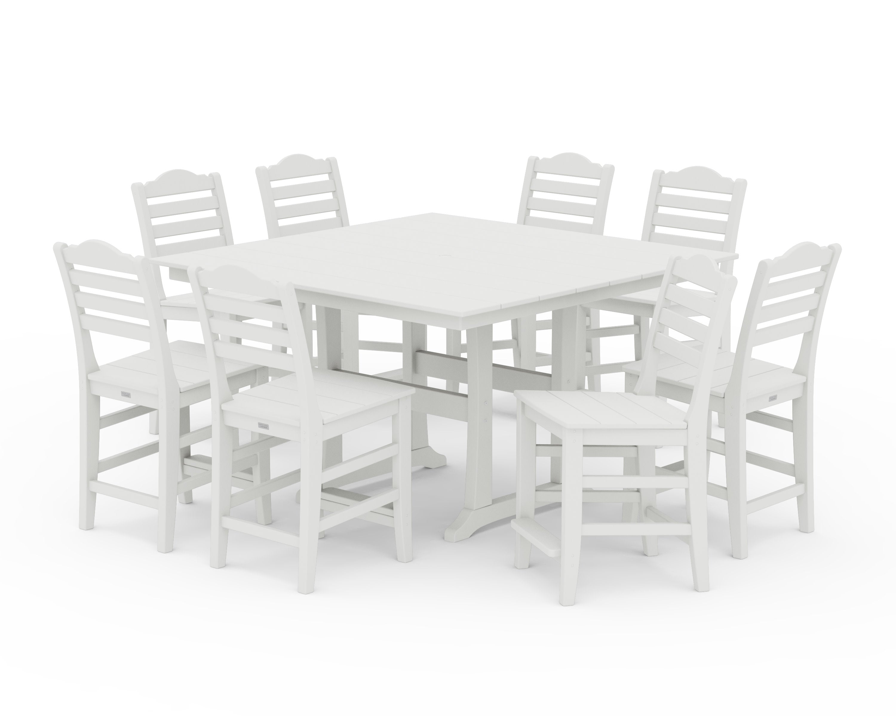 Savannah Side Chair 9-Piece Square Farmhouse Counter Set with Trestle Legs in Vintage White
