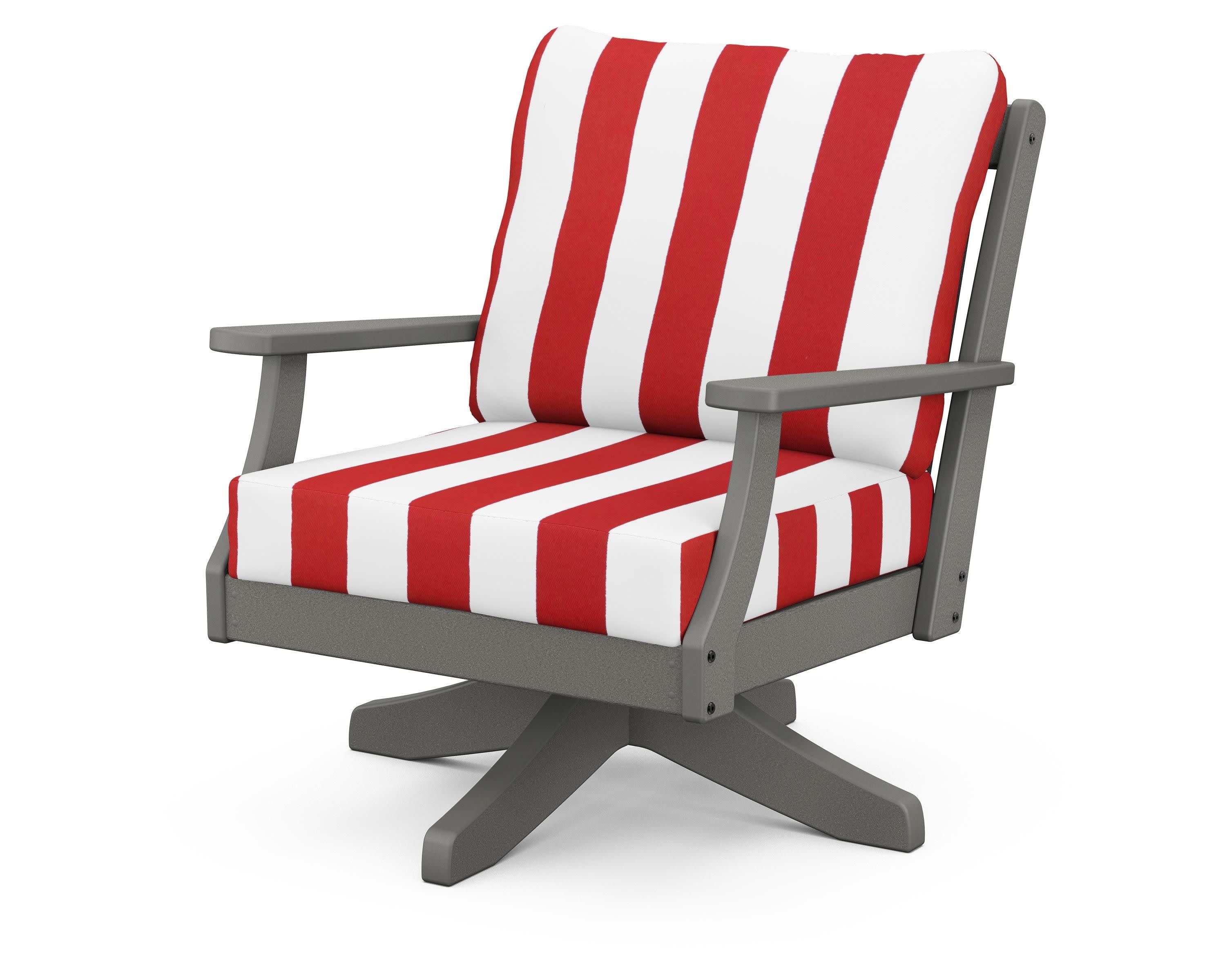 Braxton Deep Seating Swivel Chair in Slate Grey / Cabana Stripe Crimson