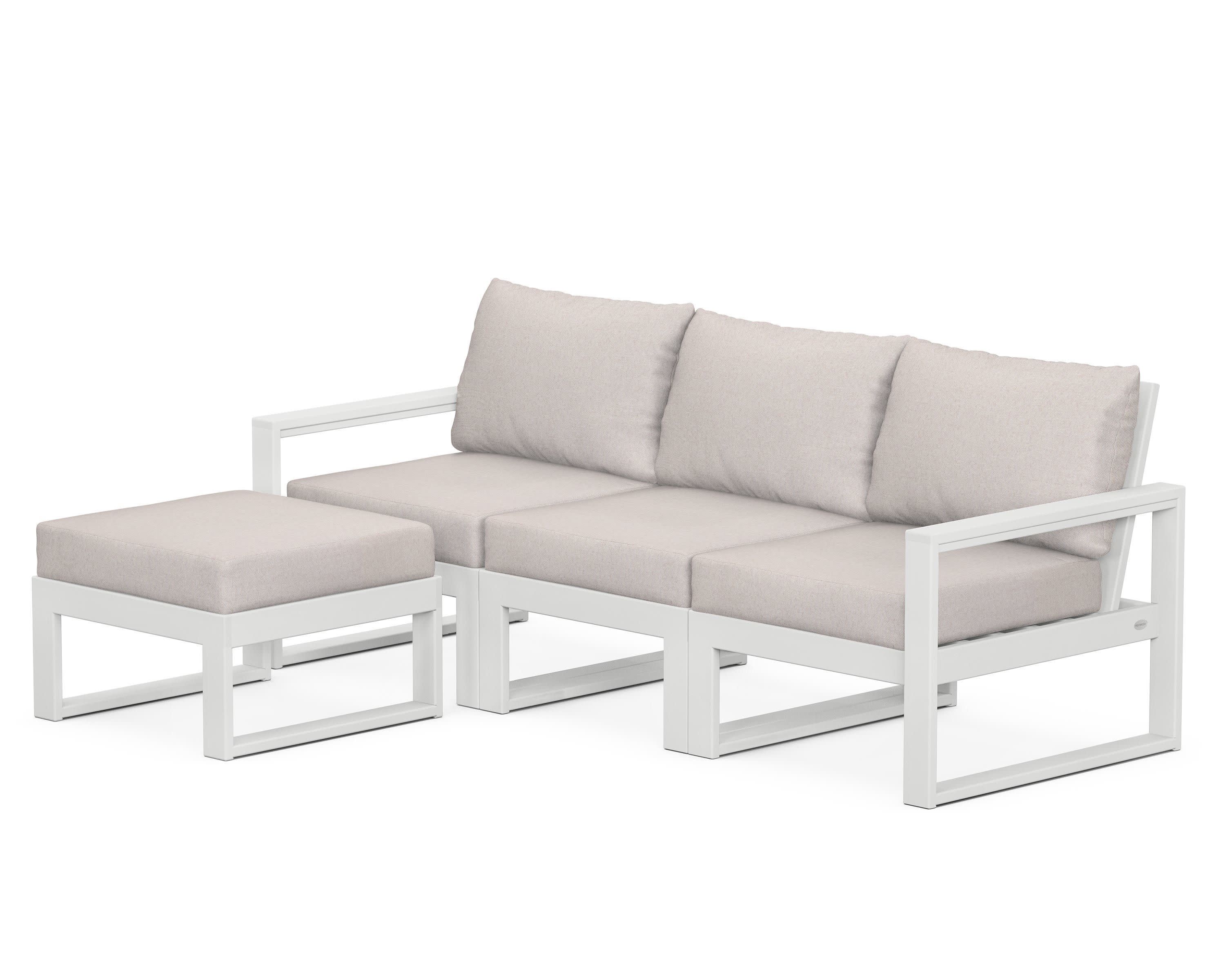 EDGE 4-Piece Modular Deep Seating Set with Ottoman in White / Dune Burlap