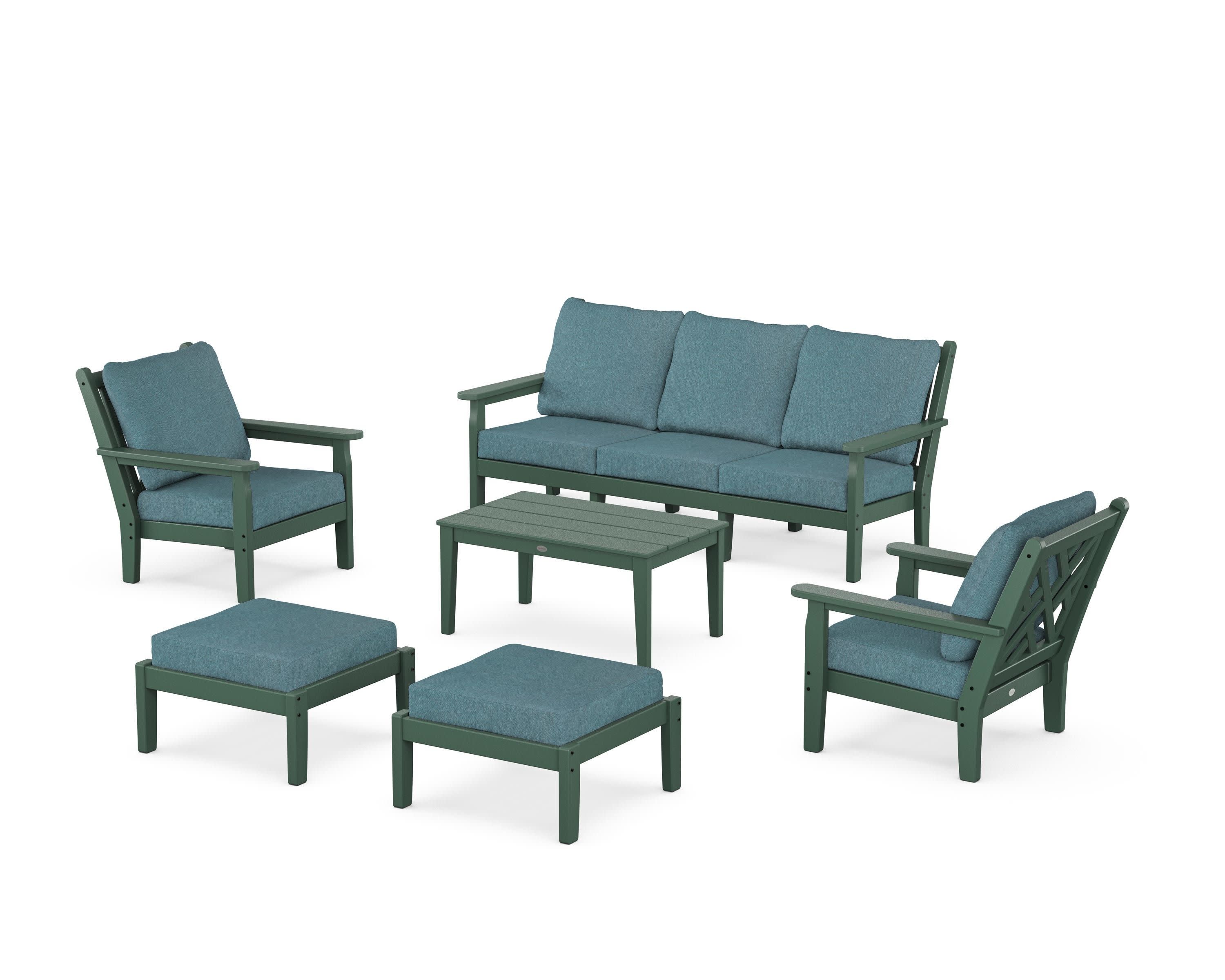 Chippendale 6-Piece Lounge Sofa Set in Green / Ocean Teal