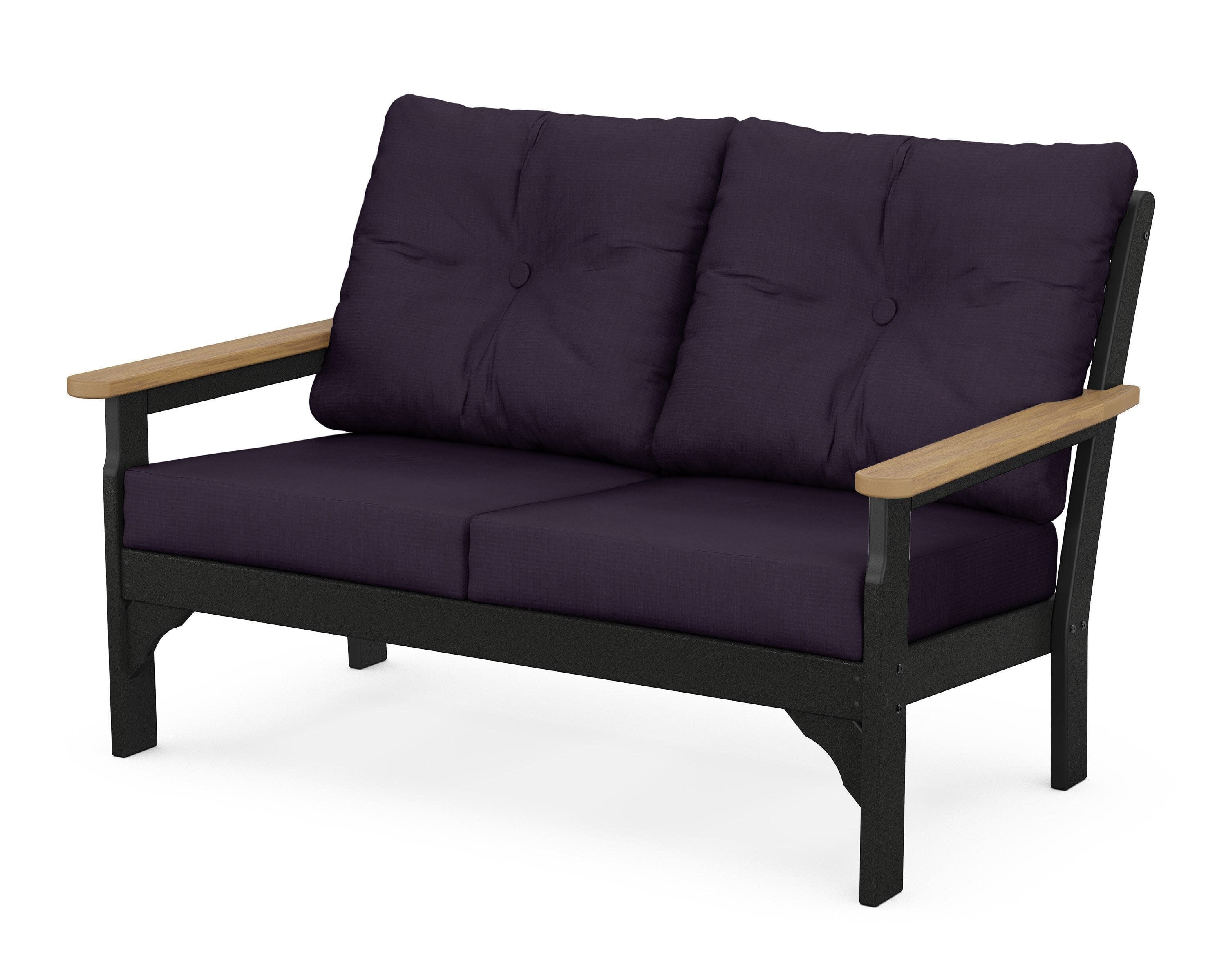 Vineyard Deep Seating Loveseat in Black / Natural / Navy Linen