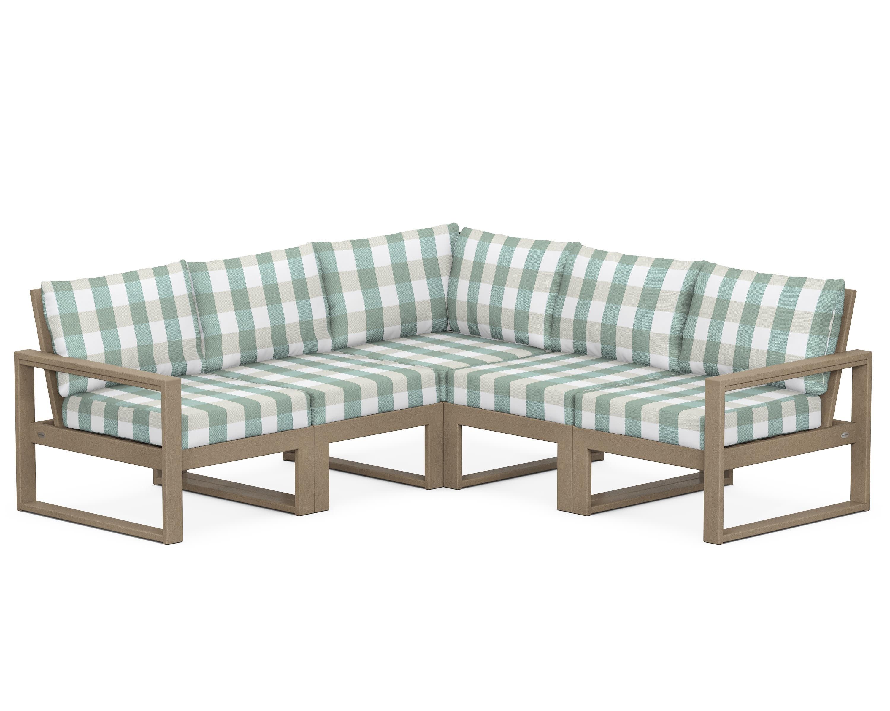 EDGE 5-Piece Modular Deep Seating Set in Vintage Sahara / Buffalo Plaid Glacier Spa