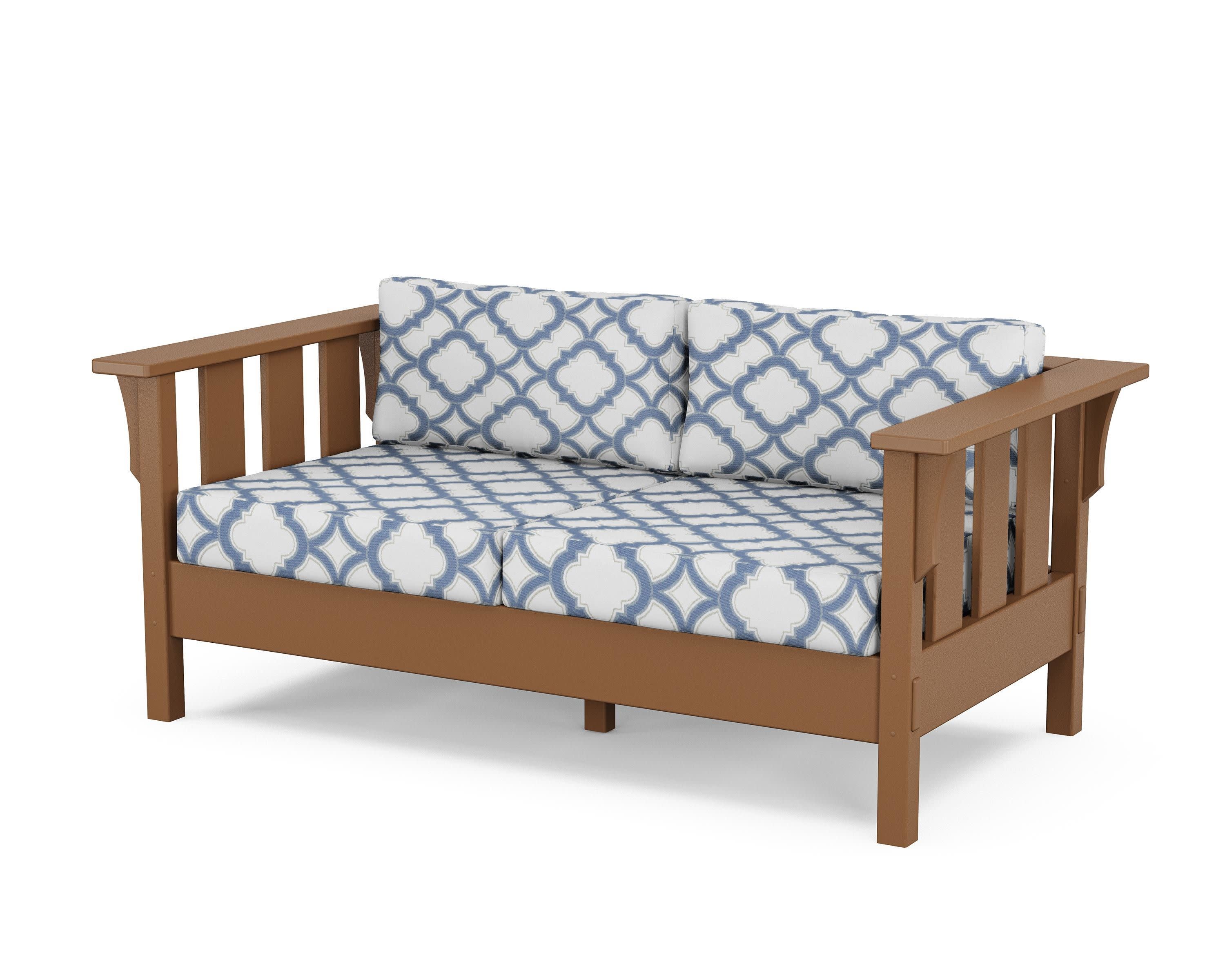 Acadia Deep Seating Loveseat in Teak / Trellis Sky Blue