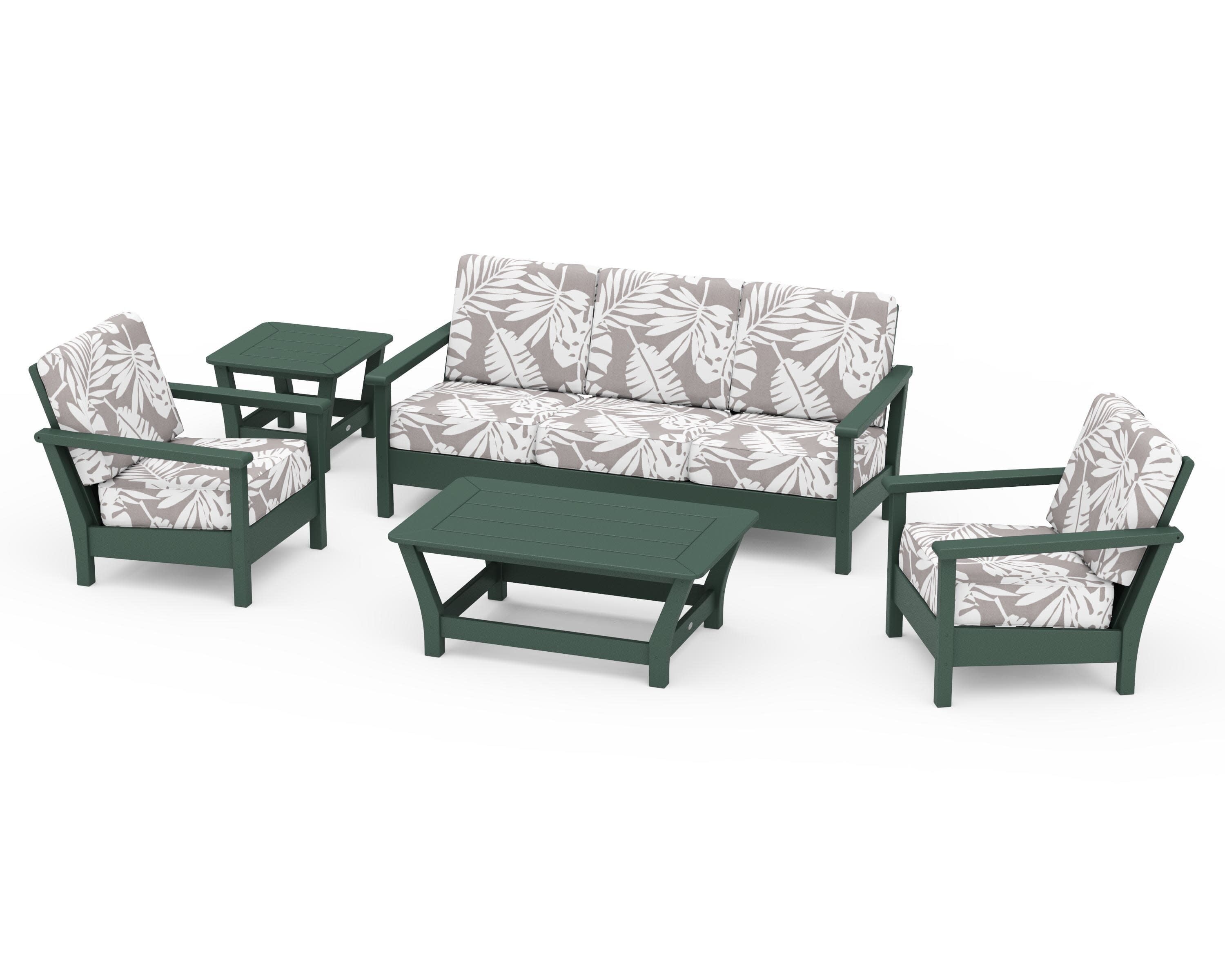 Harbour 5-Piece Deep Seating Set in Green / Leaf Grey Mist
