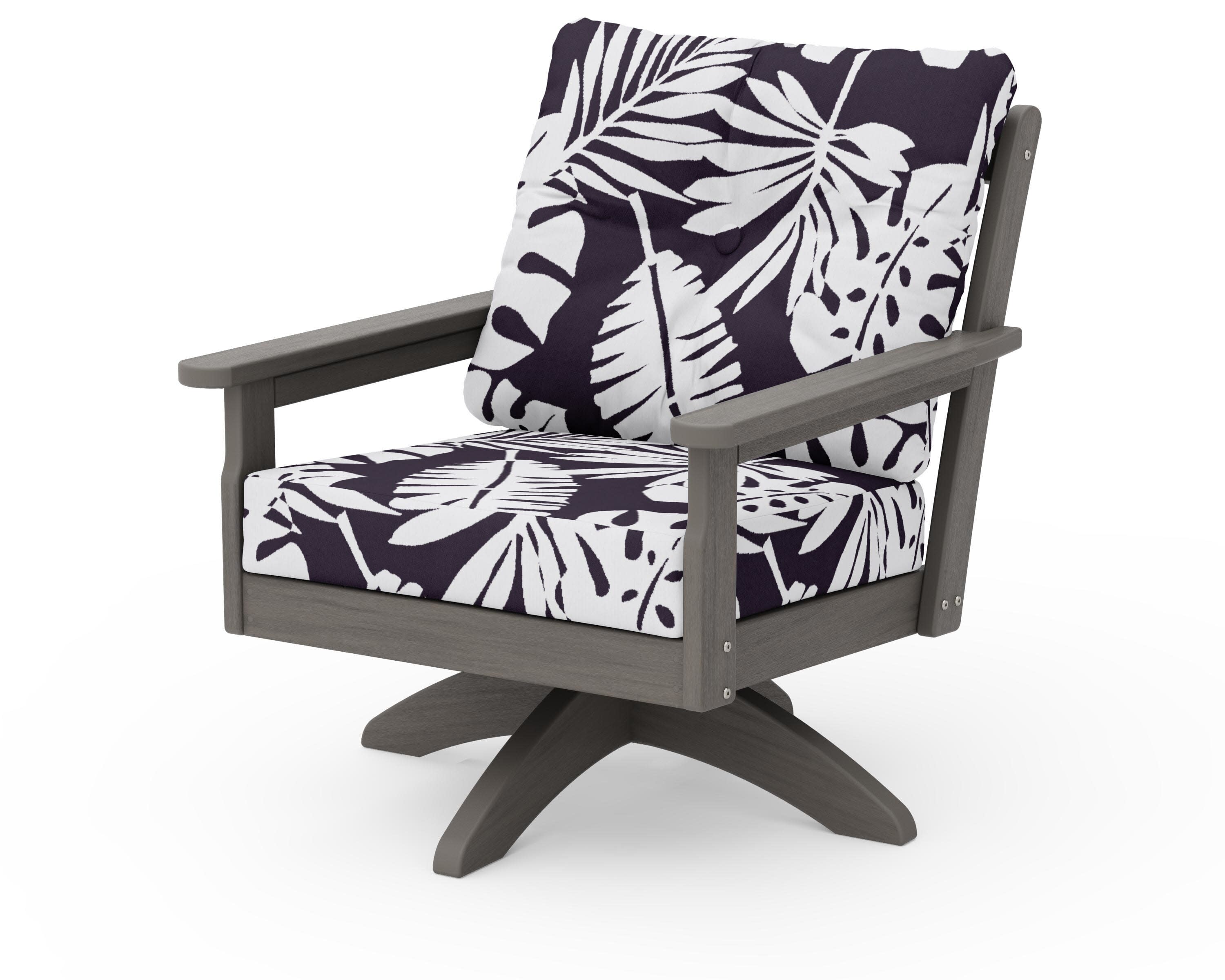 Vineyard Deep Seating Swivel Chair in Driftwood / Leaf Navy