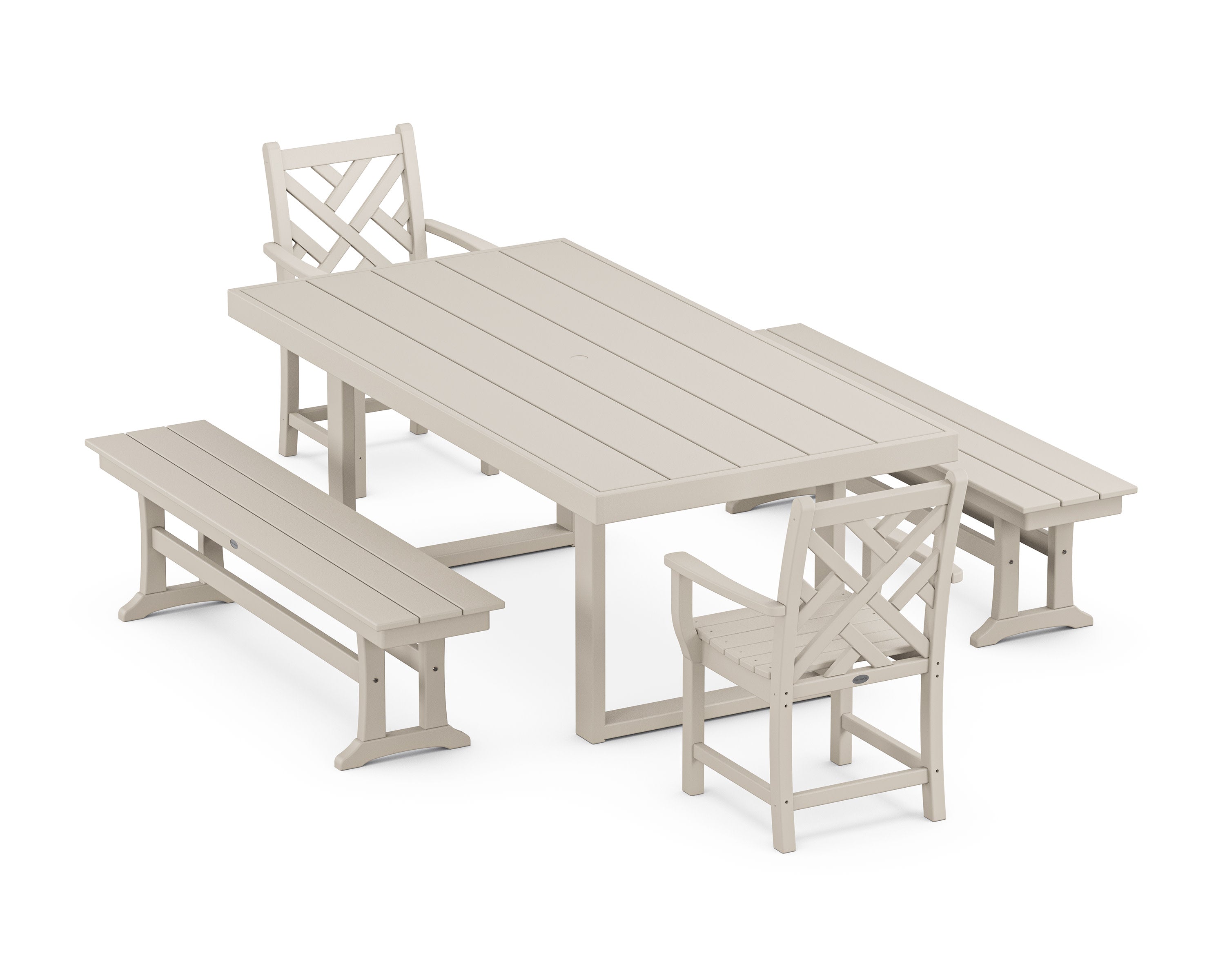Chippendale 5-Piece Dining Set with Benches in Sand