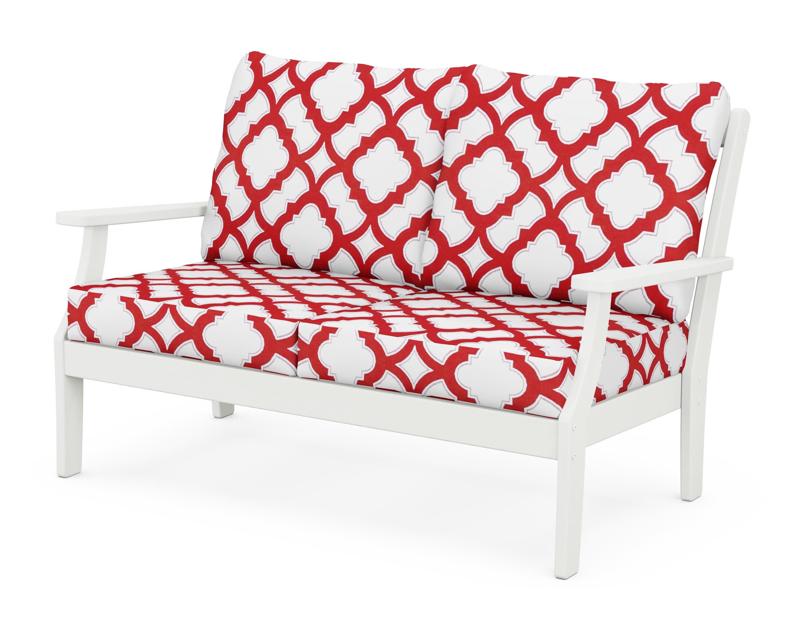 Braxton Deep Seating Loveseat in Vintage White / Trellis Crimson