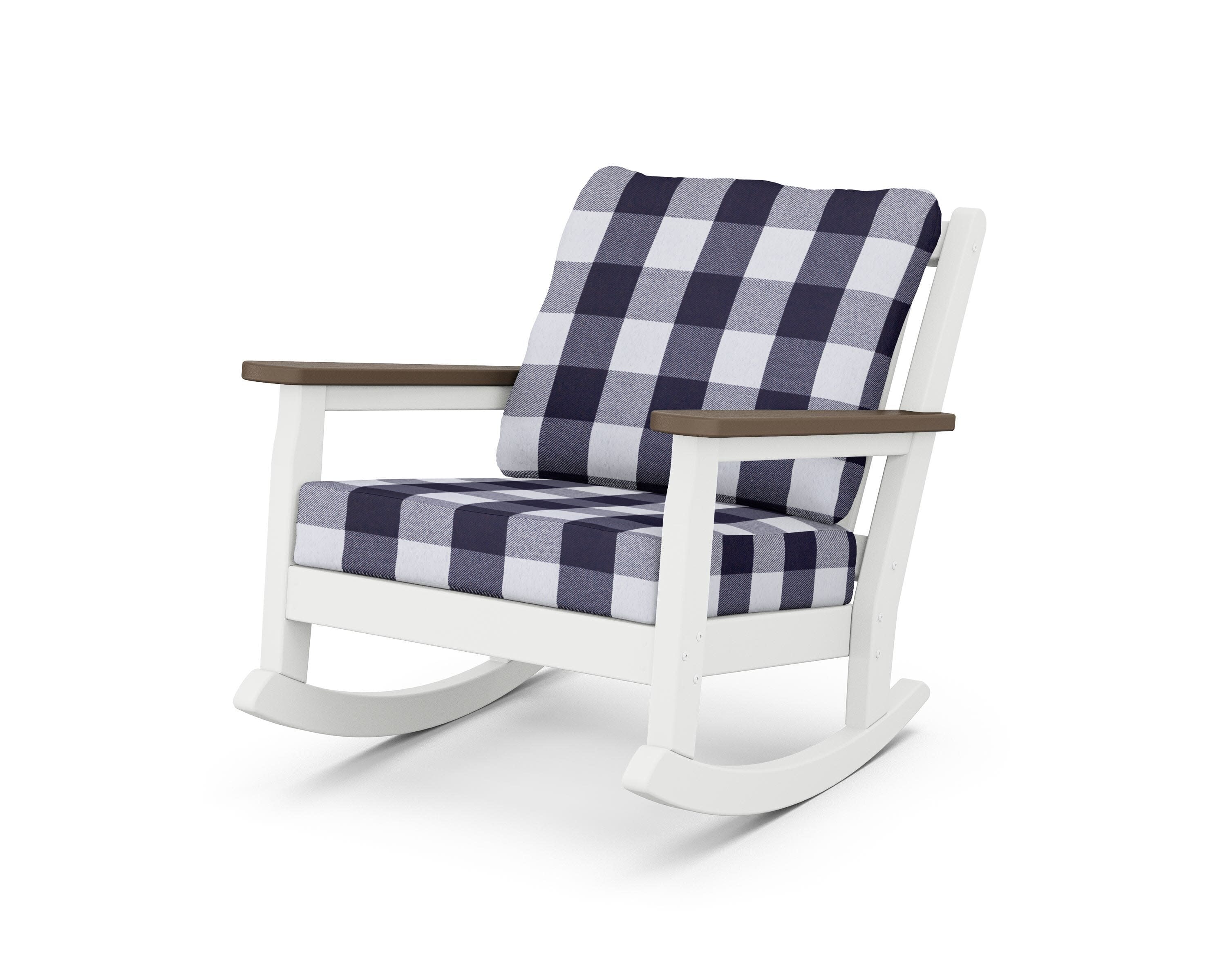 Chippendale Deep Seating Rocking Chair in White / Kona / Buffalo Plaid Navy