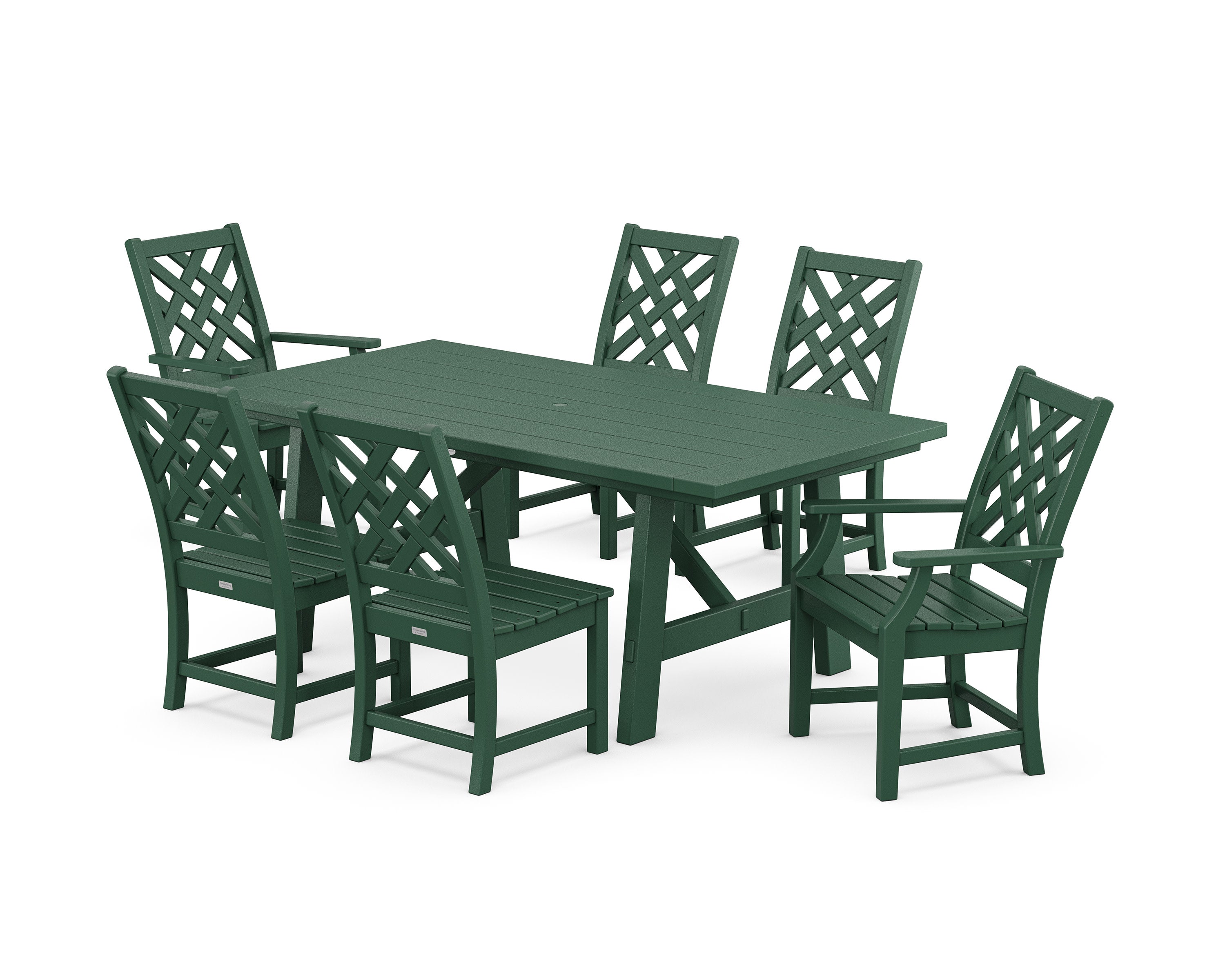 Wovendale 7-Piece Rustic Farmhouse Dining Set in Green