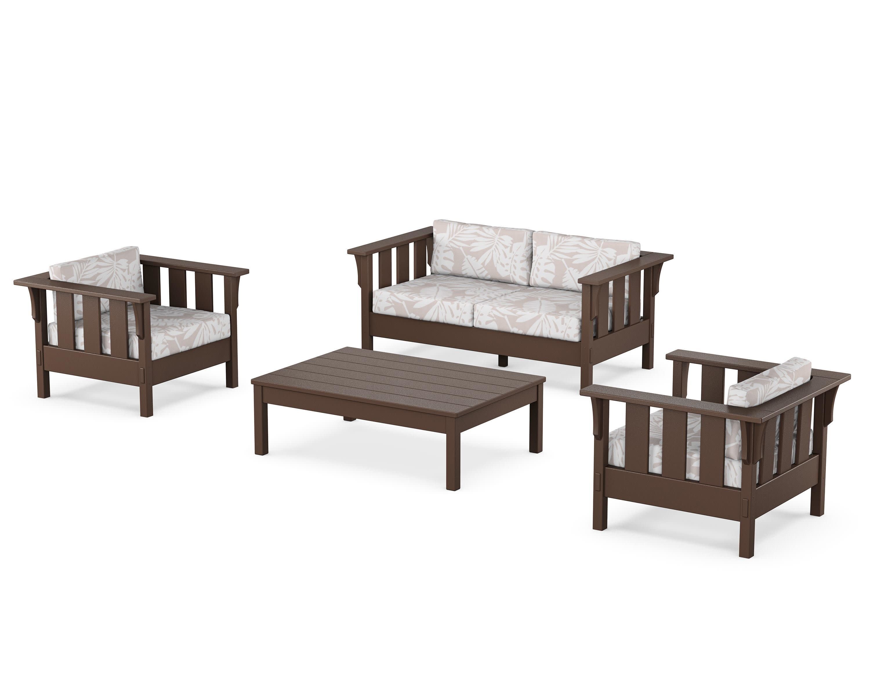 Acadia 4-Piece Deep Seating Set with Loveseat in Mahogany / Leaf Dune Burlap