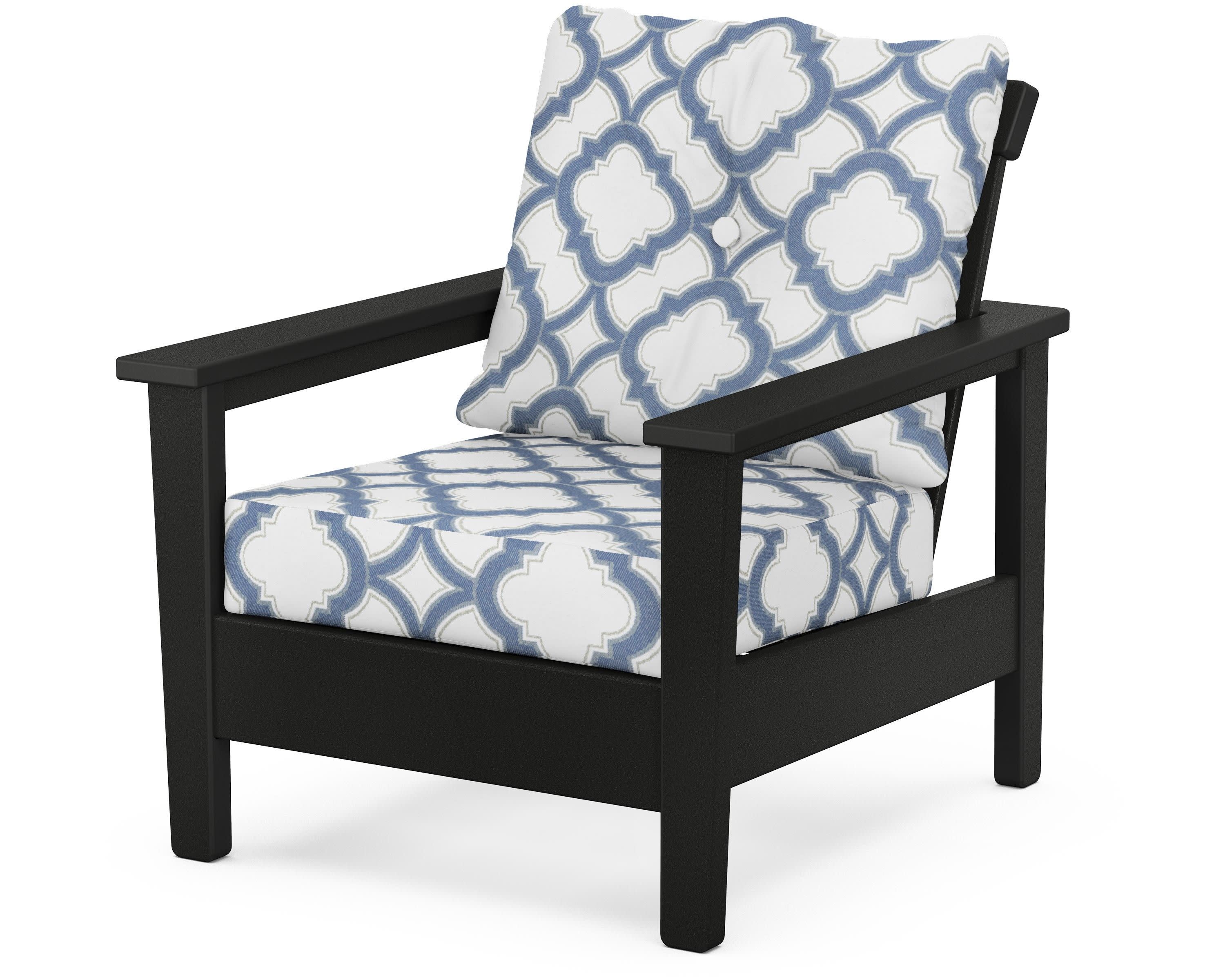 Prescott Deep Seating Chair in Black / Trellis Sky Blue
