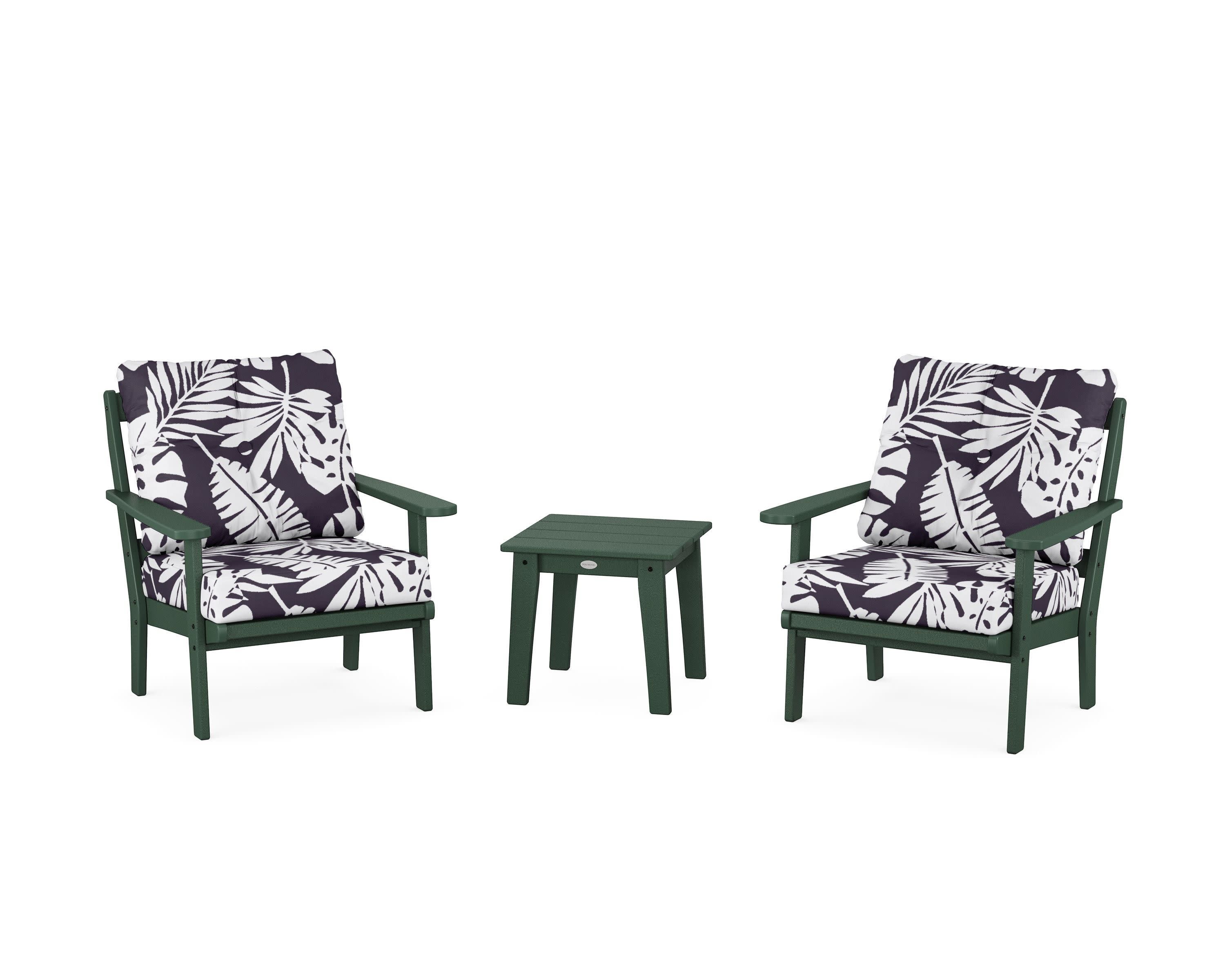 Mission 3-Piece Deep Seating Set in Green / Leaf Navy