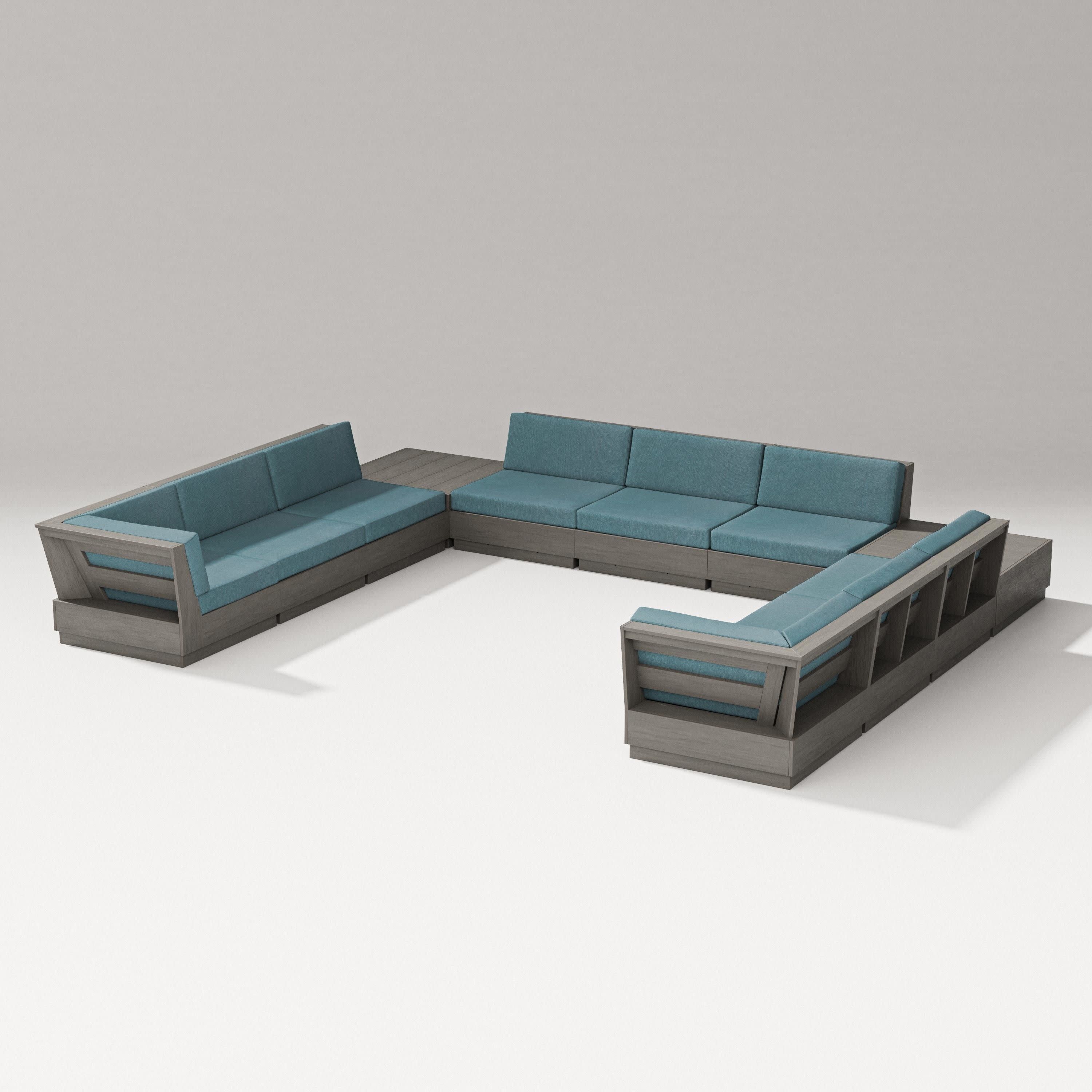 Elevate 11-Piece U-Shaped Sofa Sectional in Driftwood / Ocean Teal