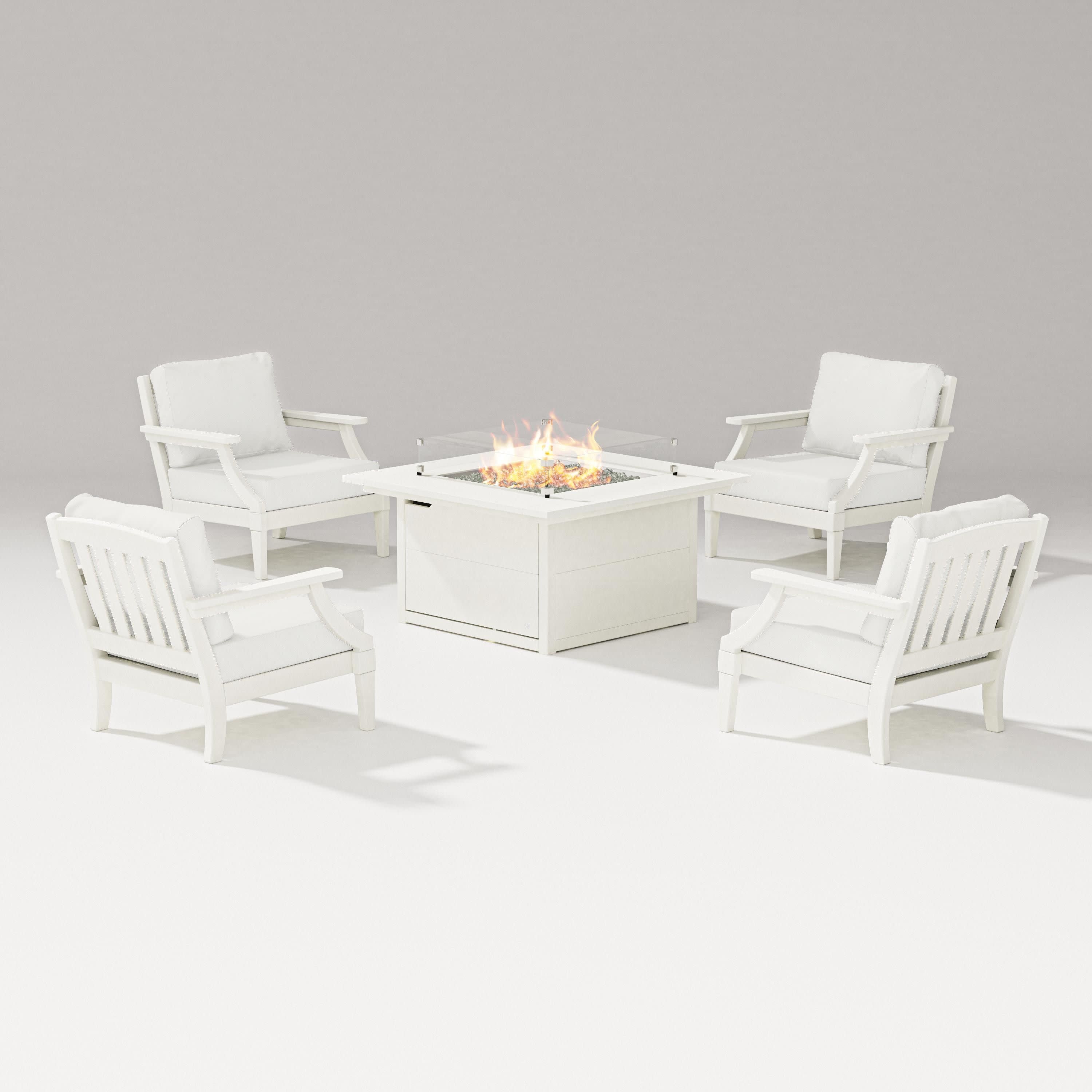 Estate 5-Piece Lounge Fire Table Set in Vintage White / Natural Linen