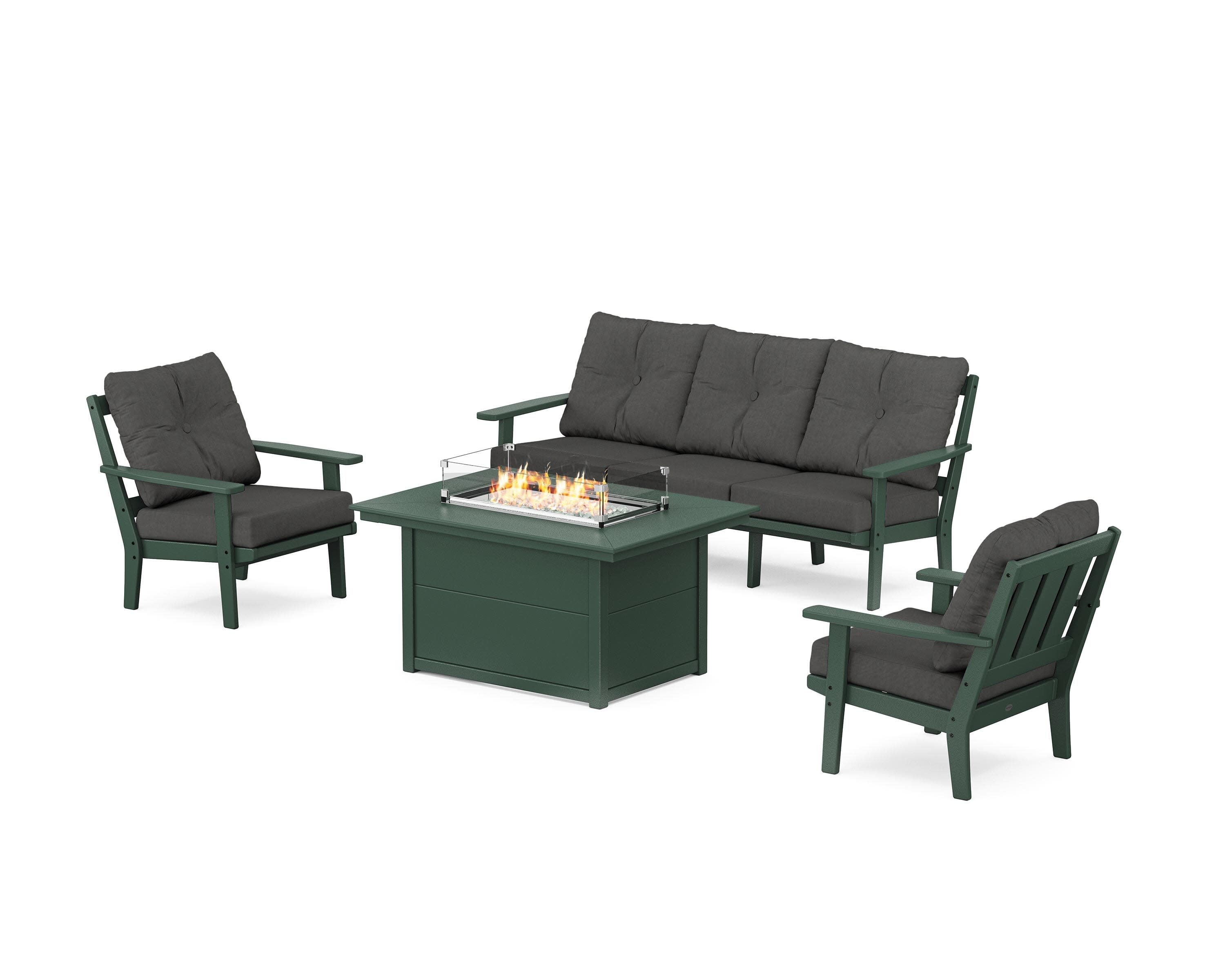 Oxford Deep Seating Fire Pit Table Set in Green / Spectrum Carbon