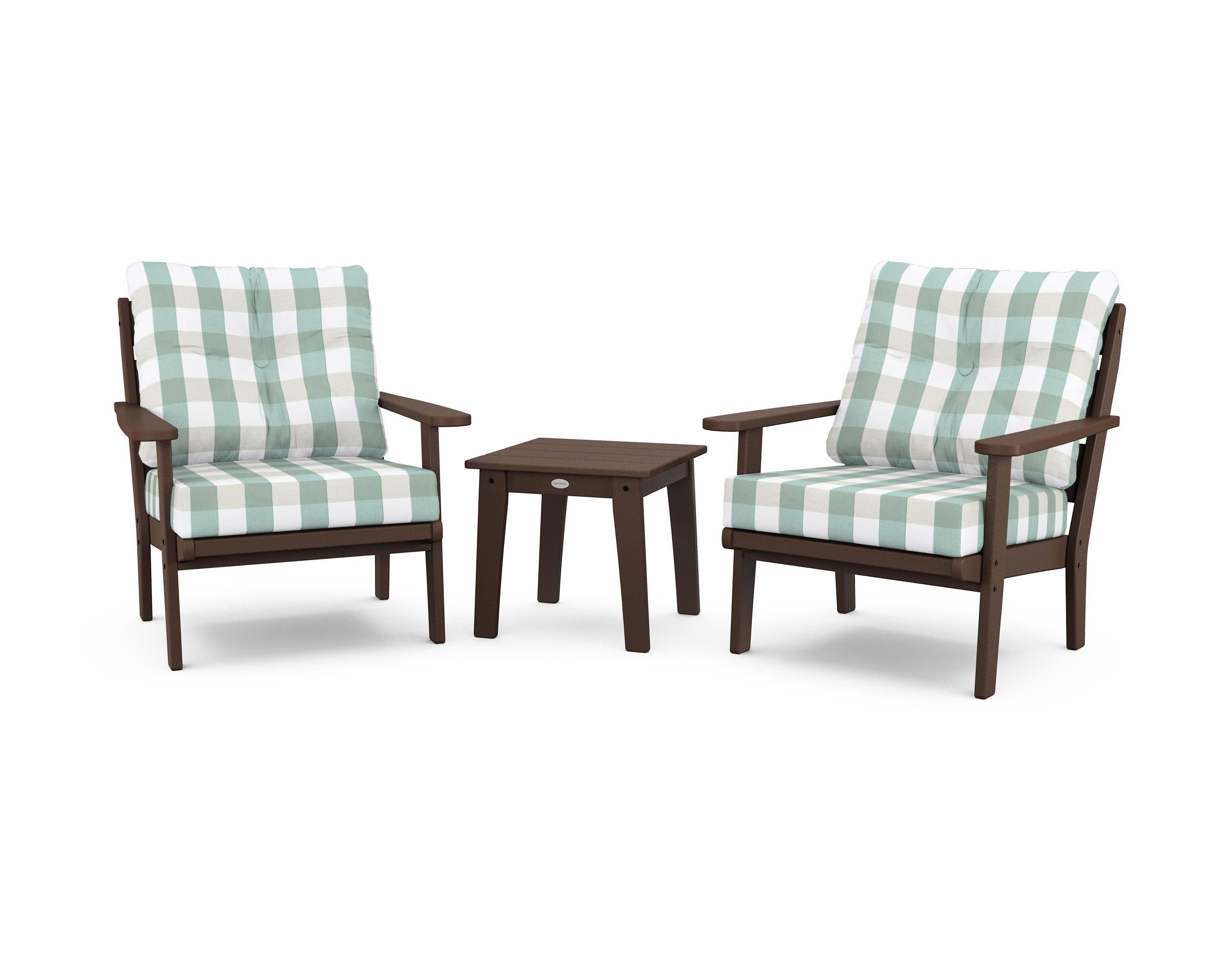Lakeside 3-Piece Deep Seating Chair Set in Mahogany / Buffalo Plaid Glacier Spa
