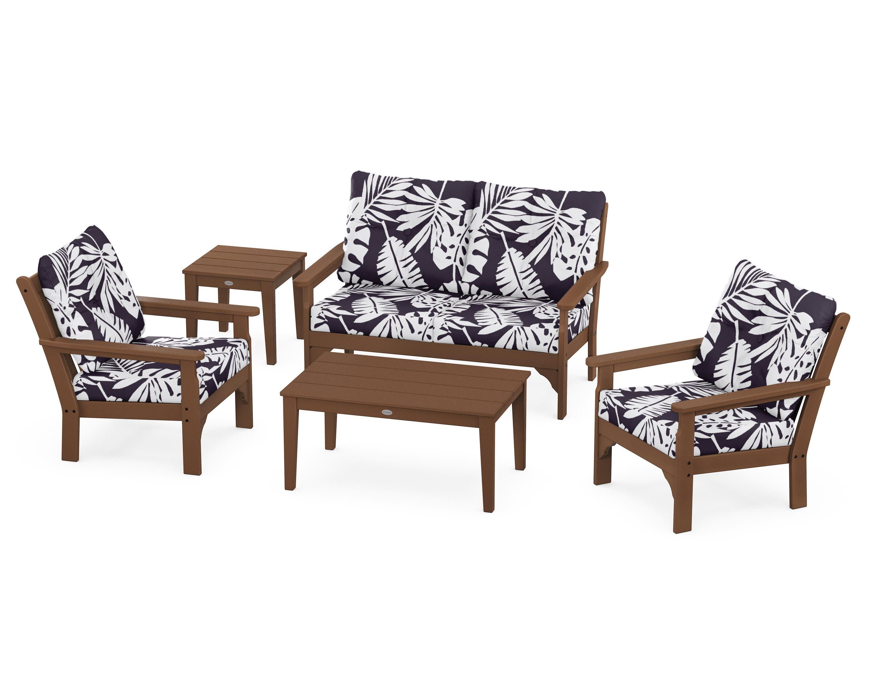 Vineyard 5-Piece Deep Seating Set in Teak / Leaf Navy