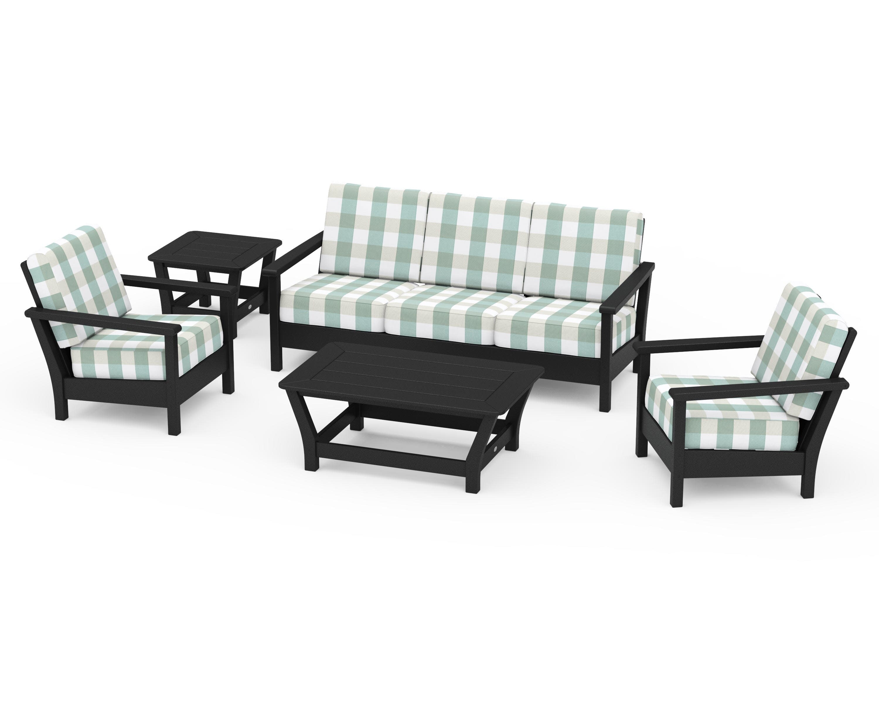 Harbour 5-Piece Deep Seating Set in Black / Buffalo Plaid Glacier Spa
