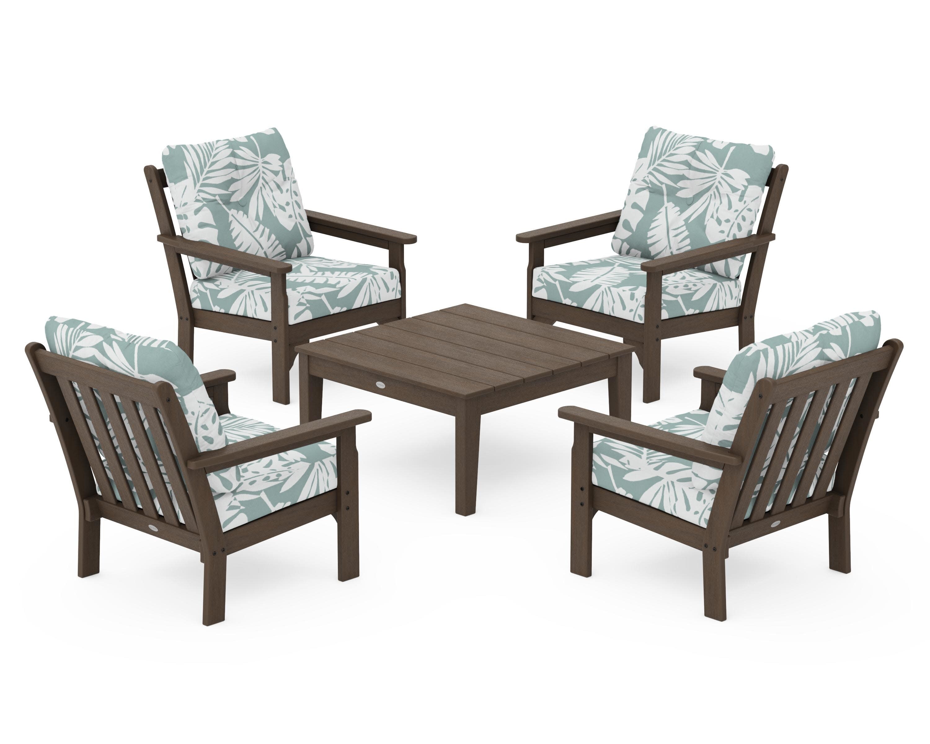 Vineyard 5-Piece Deep Seating Conversation Set in Kona / Leaf Glacier Spa