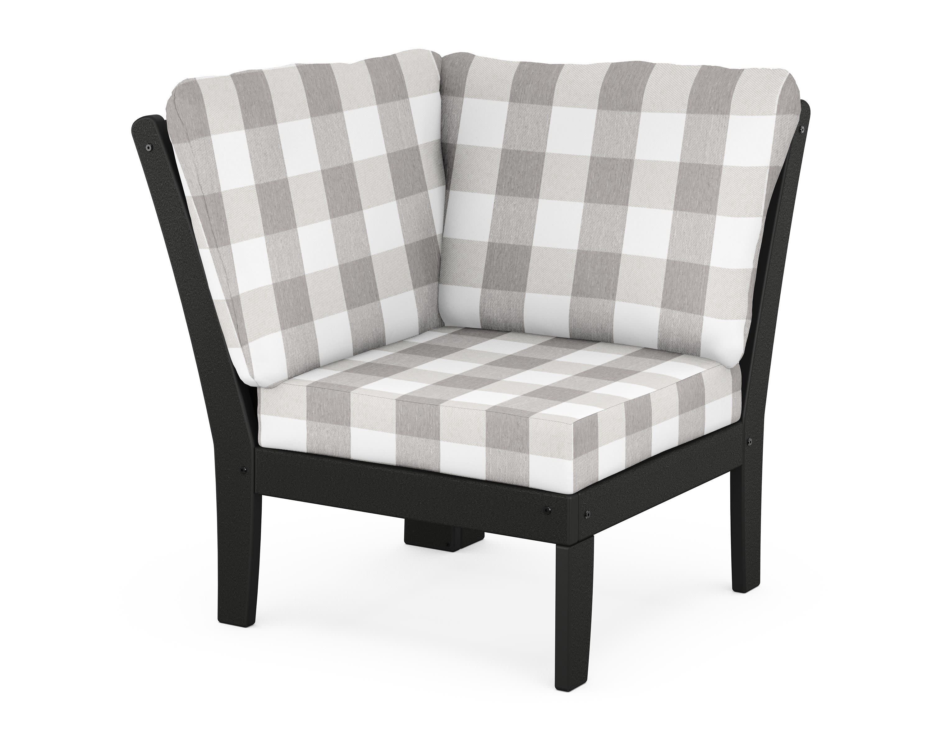 Braxton Modular Corner Chair in Black / Buffalo Plaid Grey Mist
