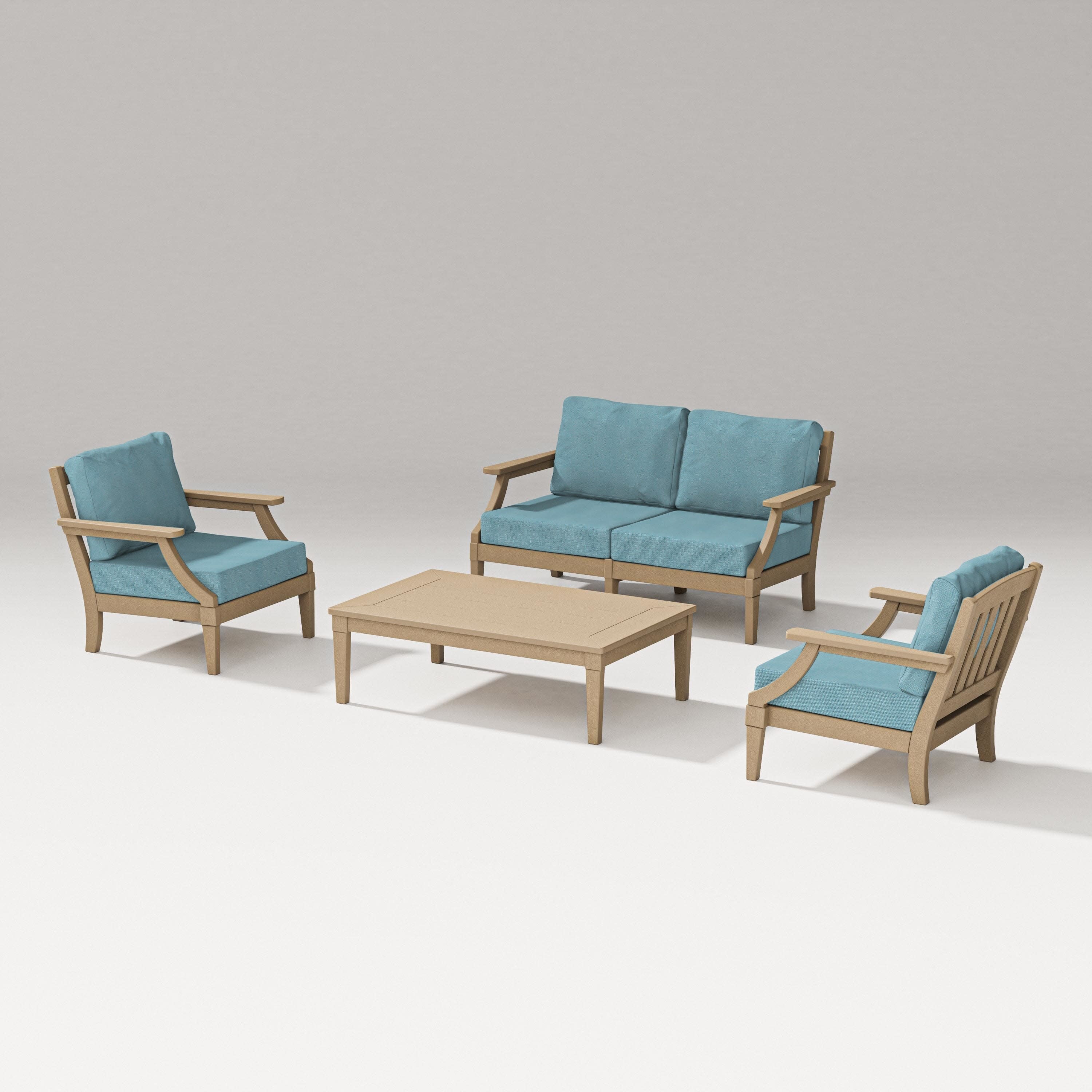 Estate Lounge 4-Piece Loveseat Set in Vintage Sahara / Lattice Sky Blue