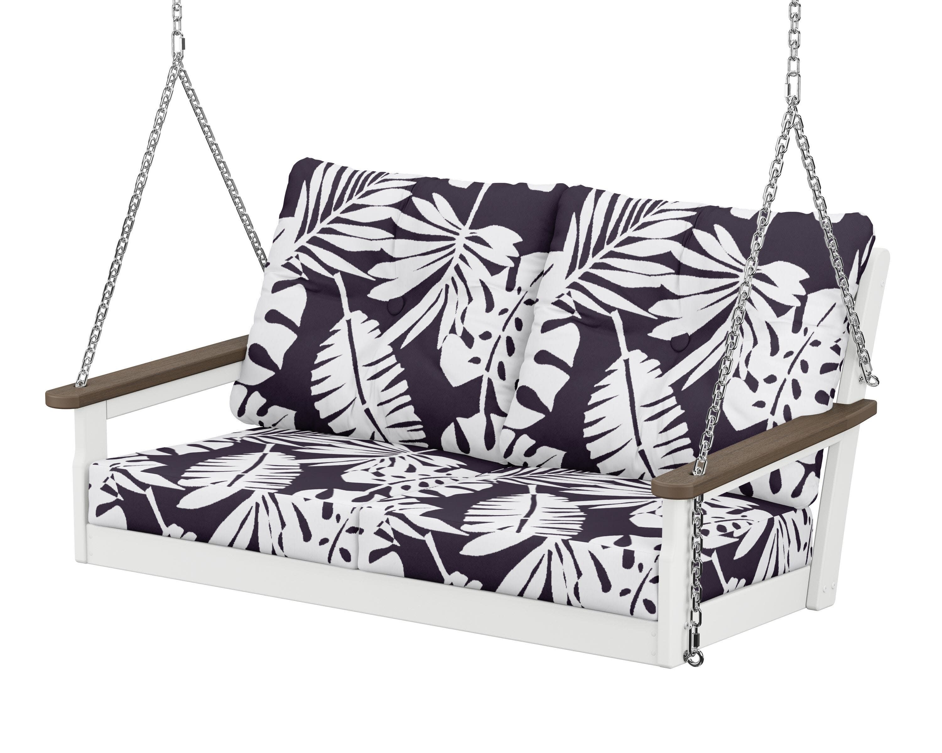 Vineyard Deep Seating Swing in White / Kona / Leaf Navy