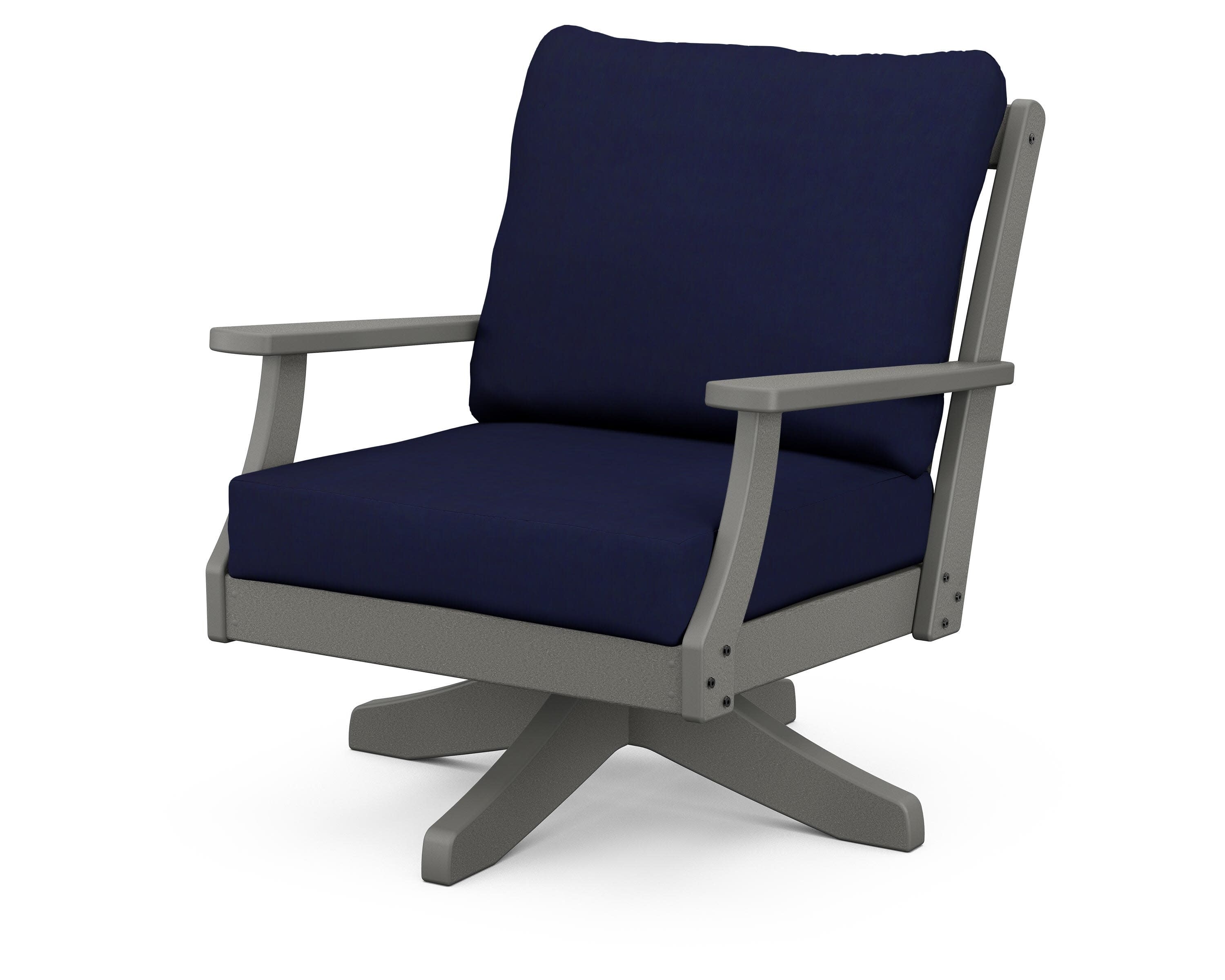 Braxton Deep Seating Swivel Chair in Slate Grey / Navy