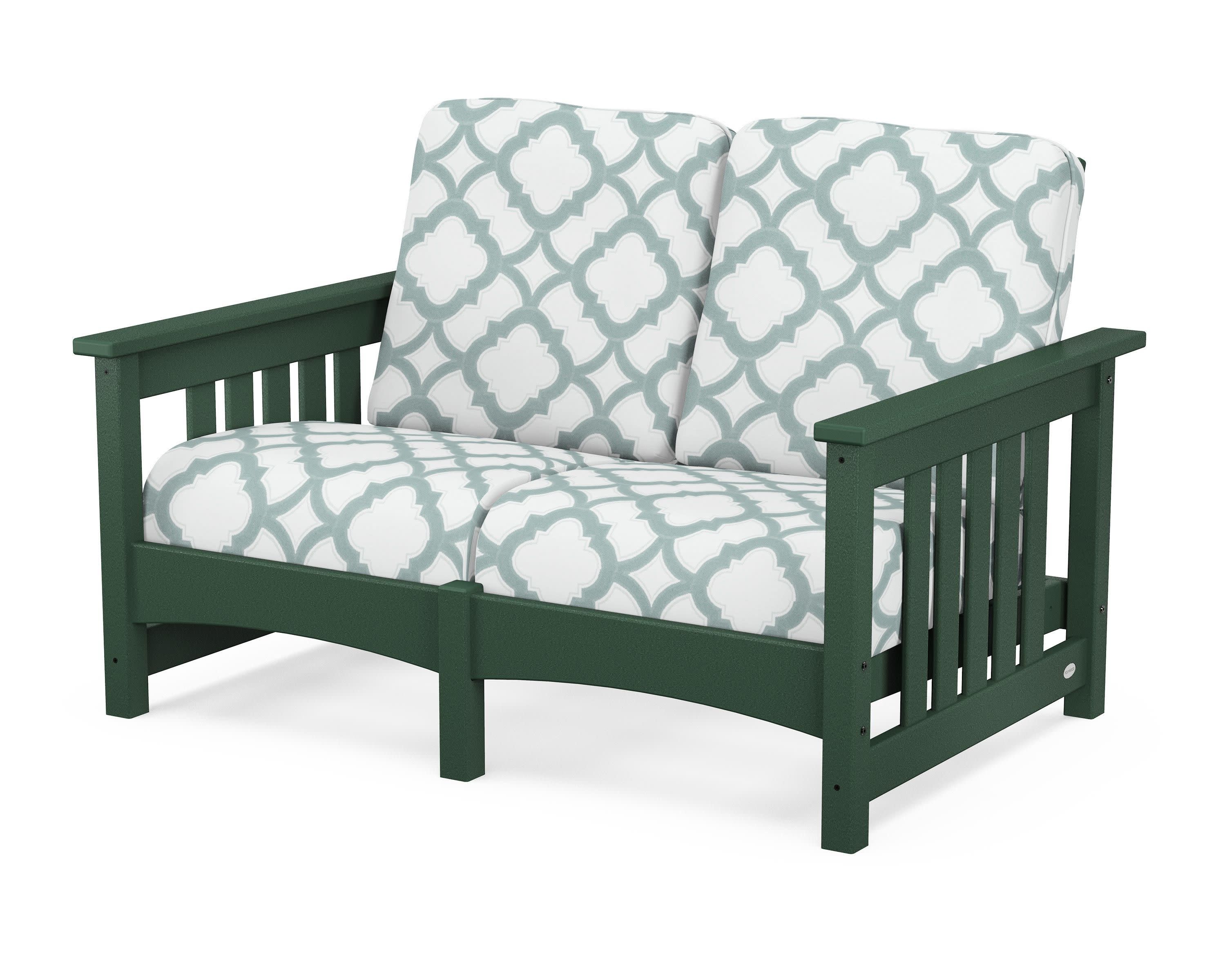 Club Mission Loveseat in Green / Trellis Glacier Spa